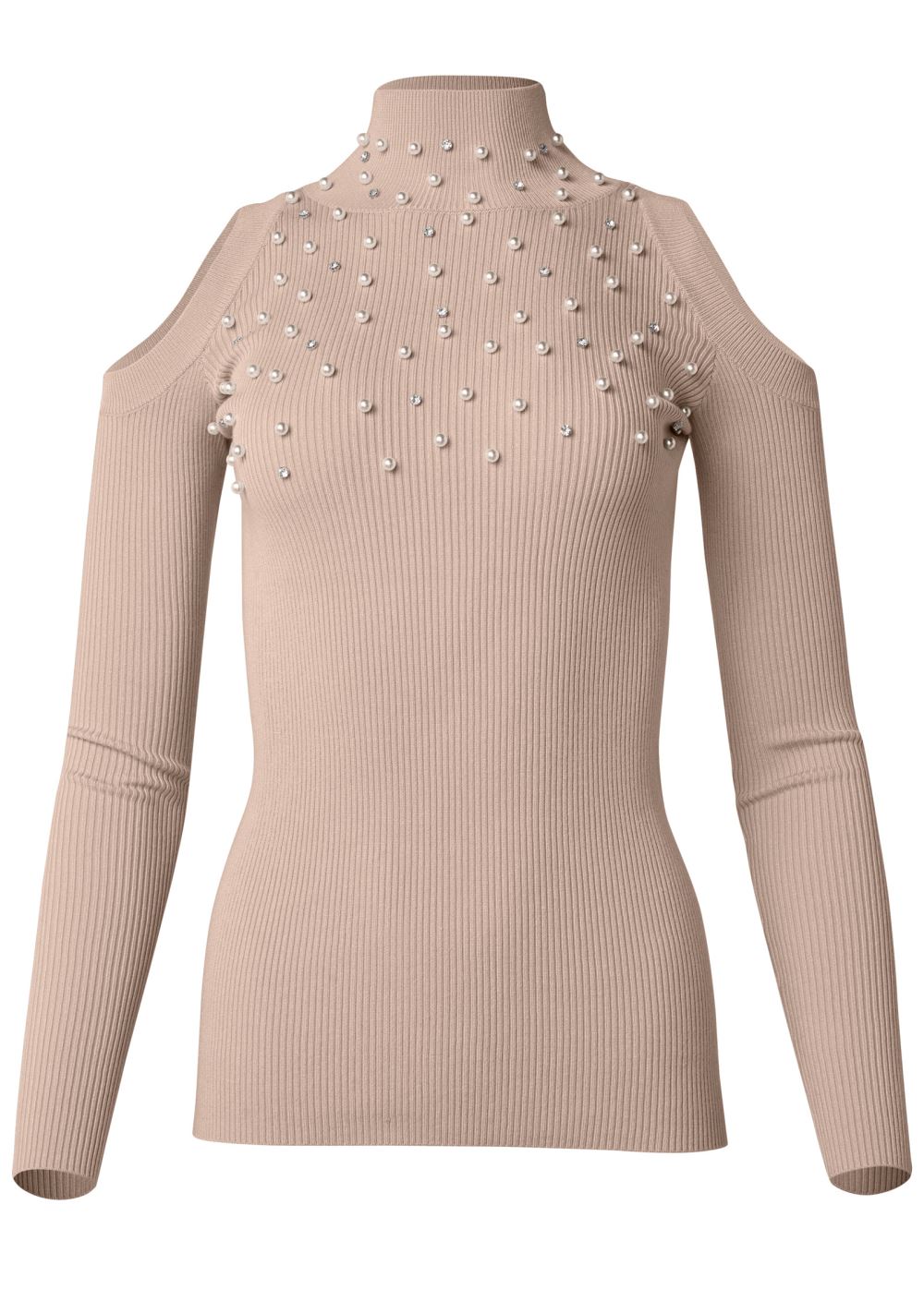 Venus VENUS | Pearl And Stone Embellished Sweater in Light Brown