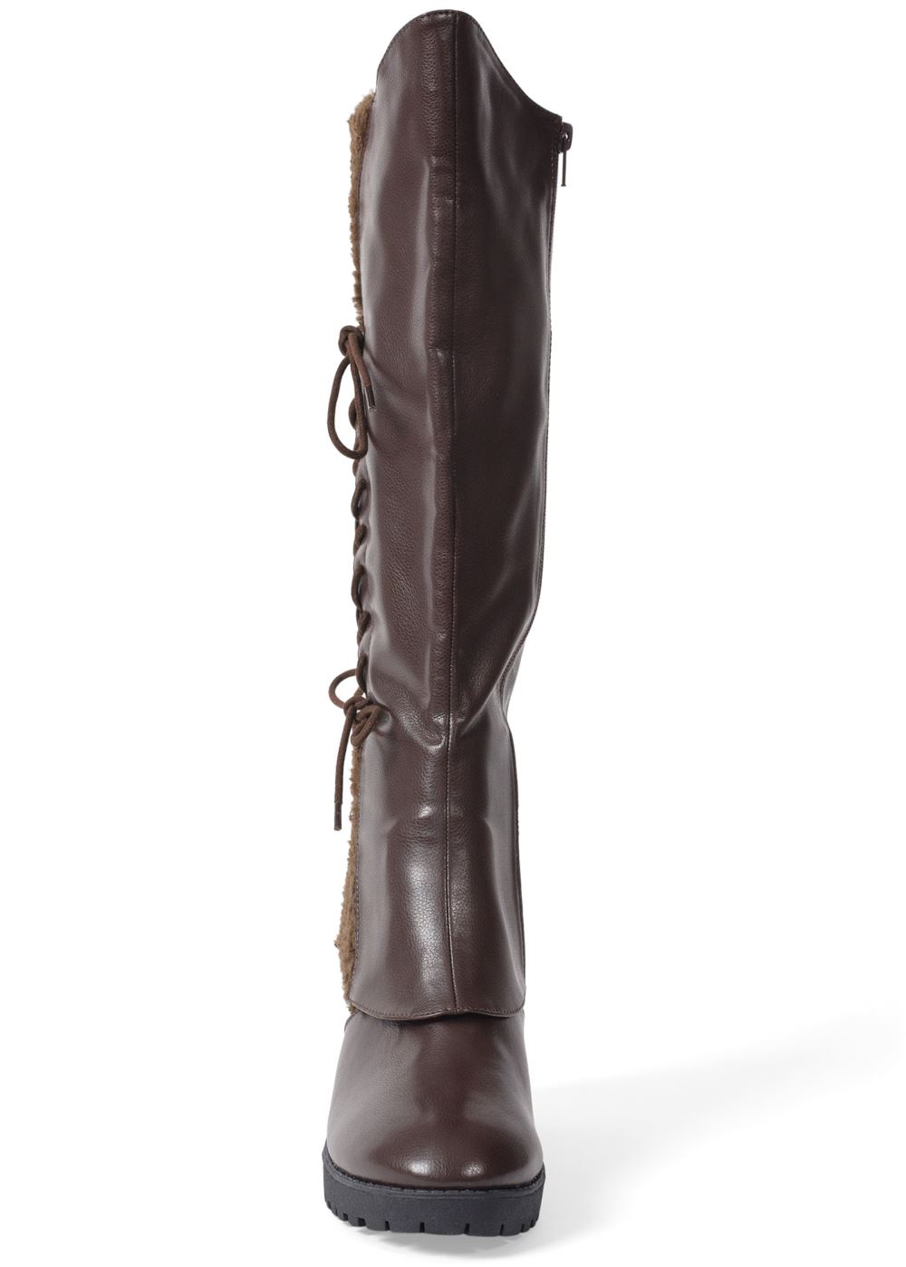 Venus Sherpa Lace-Up Calf Boots in Dark Brown