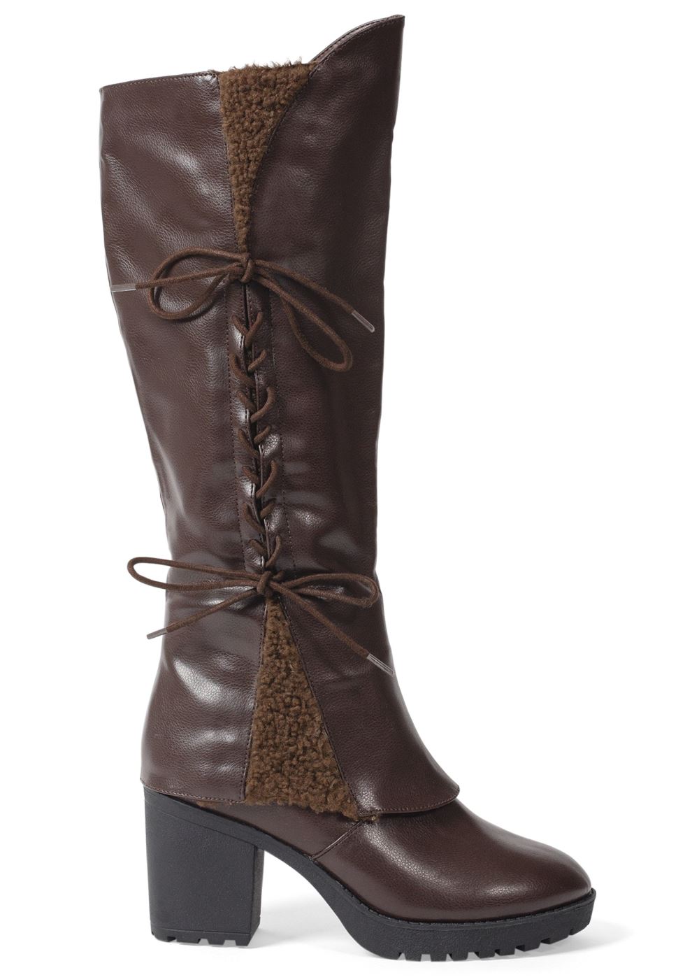 Venus Sherpa Lace-Up Calf Boots in Dark Brown