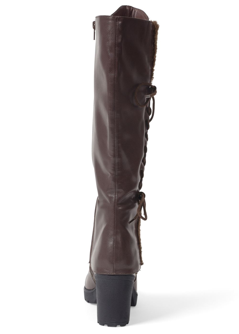 Venus Sherpa Lace-Up Calf Boots in Dark Brown