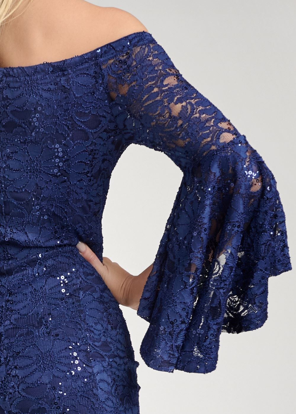 Venus Sequin Lace Bodycon Dress - Navy