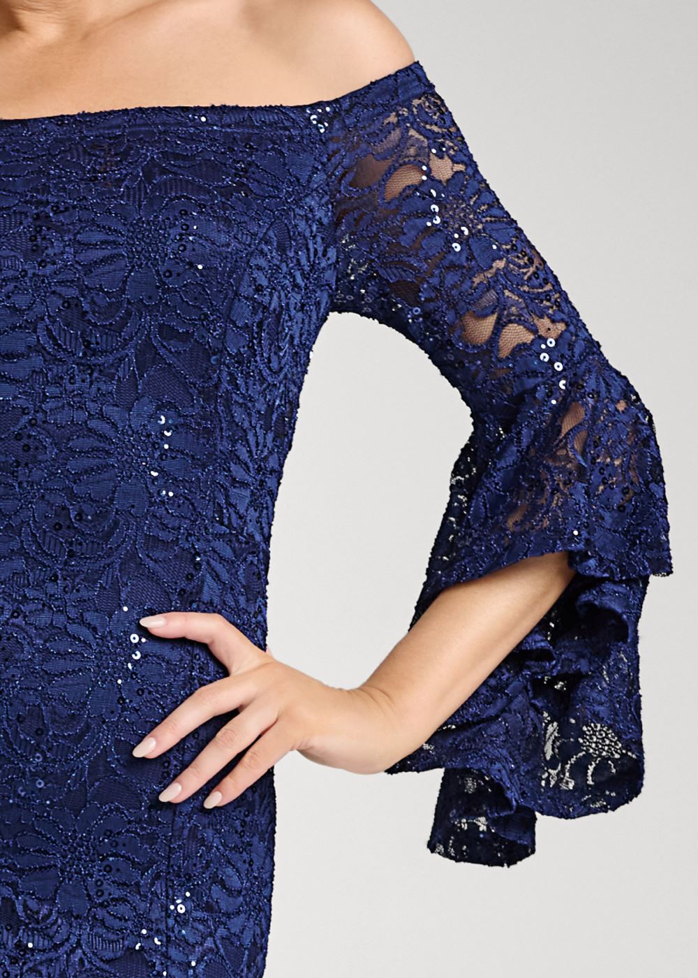 Venus Sequin Lace Bodycon Dress - Navy