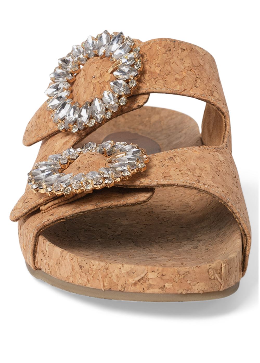 Venus Rhinestone Slide Sandals in Light Brown