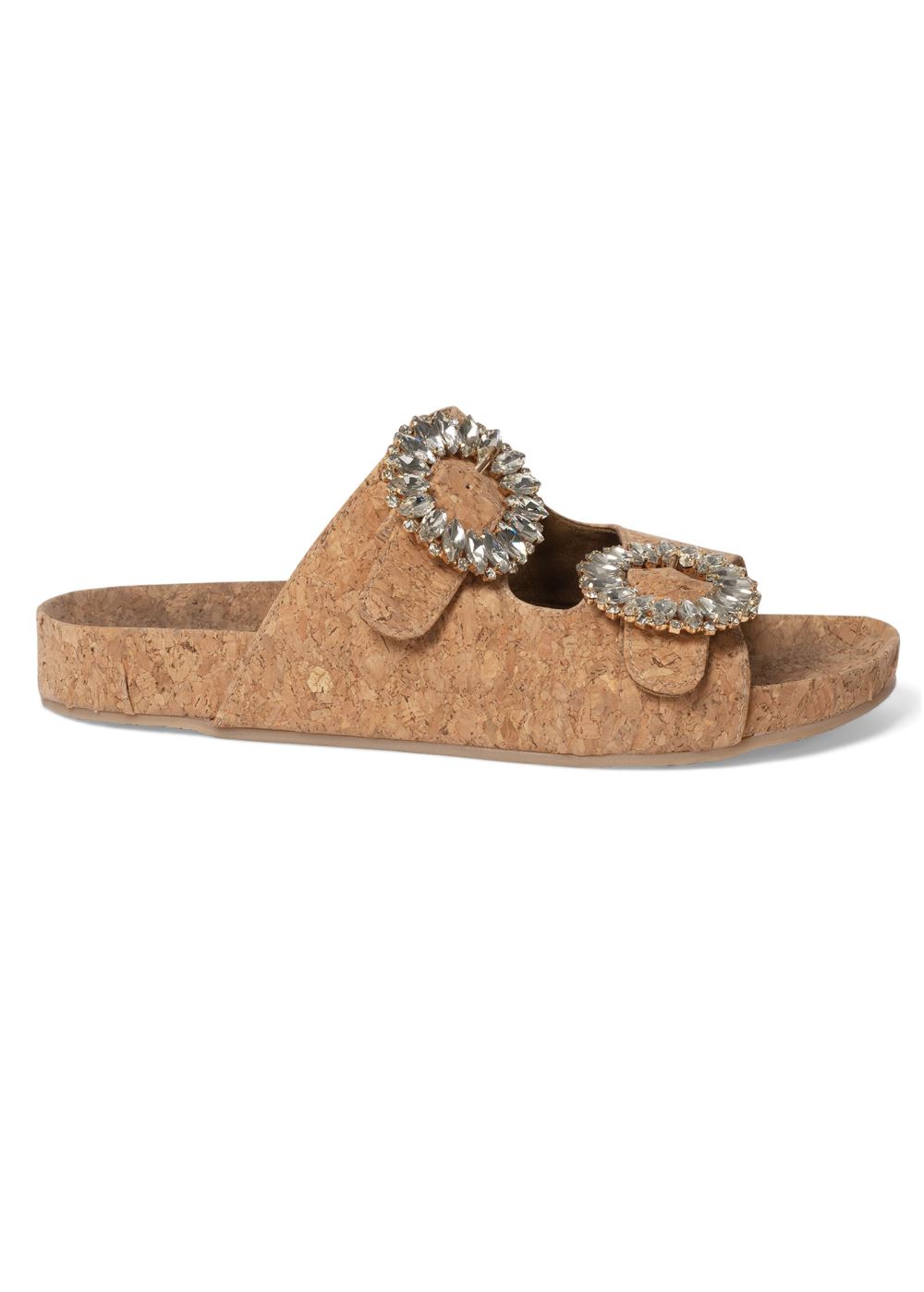 Venus Rhinestone Slide Sandals in Light Brown