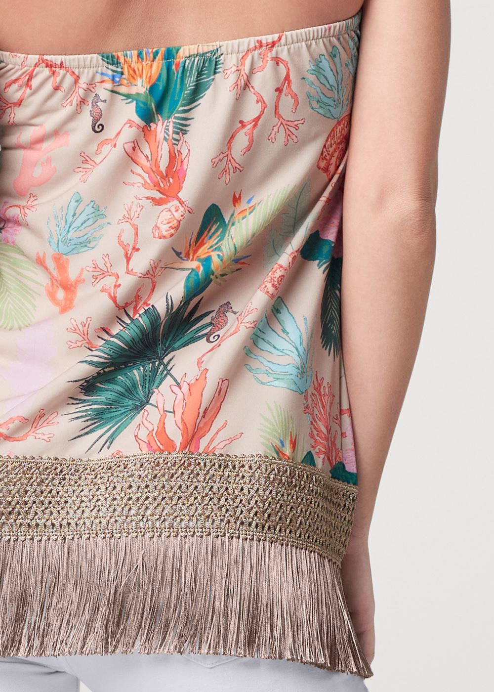 Venus Under-The-Sea Print Halter Top in Cream Multi