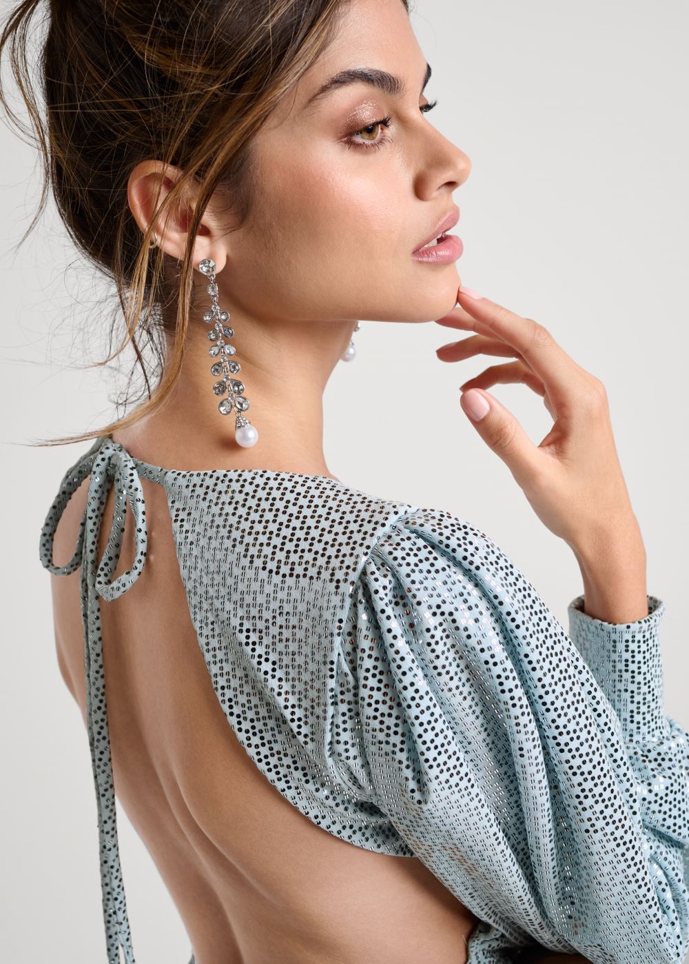 Venus Open-Back Shimmer Dress - Blue Metallic