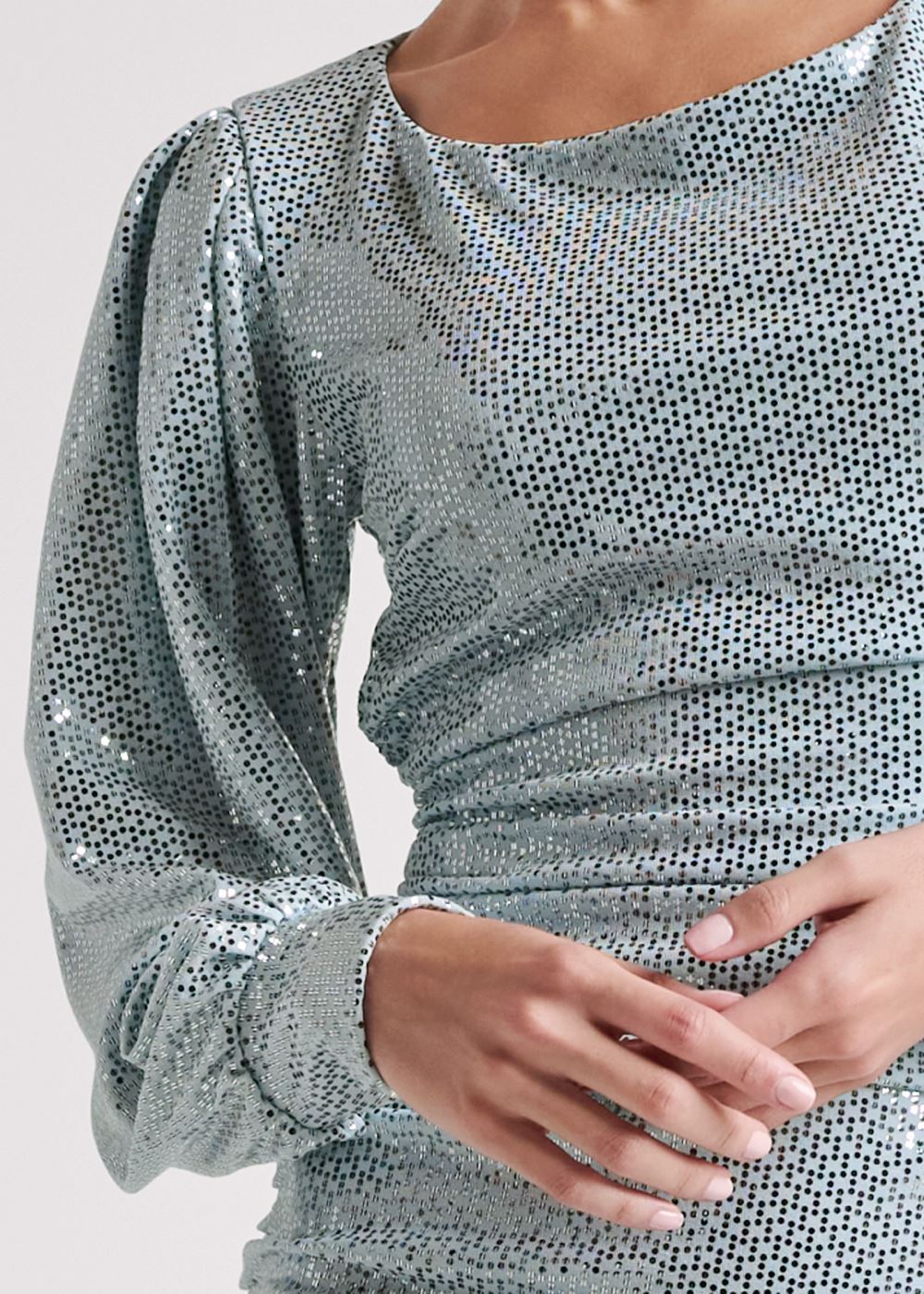 Venus Open-Back Shimmer Dress - Blue Metallic