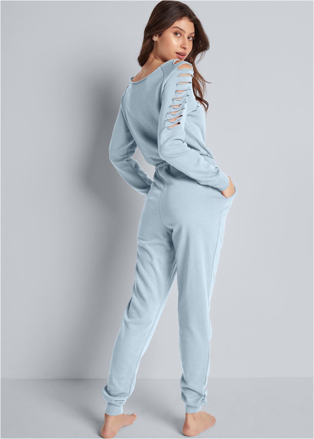 Venus Slash Sleeve Jumpsuit in Light Blue