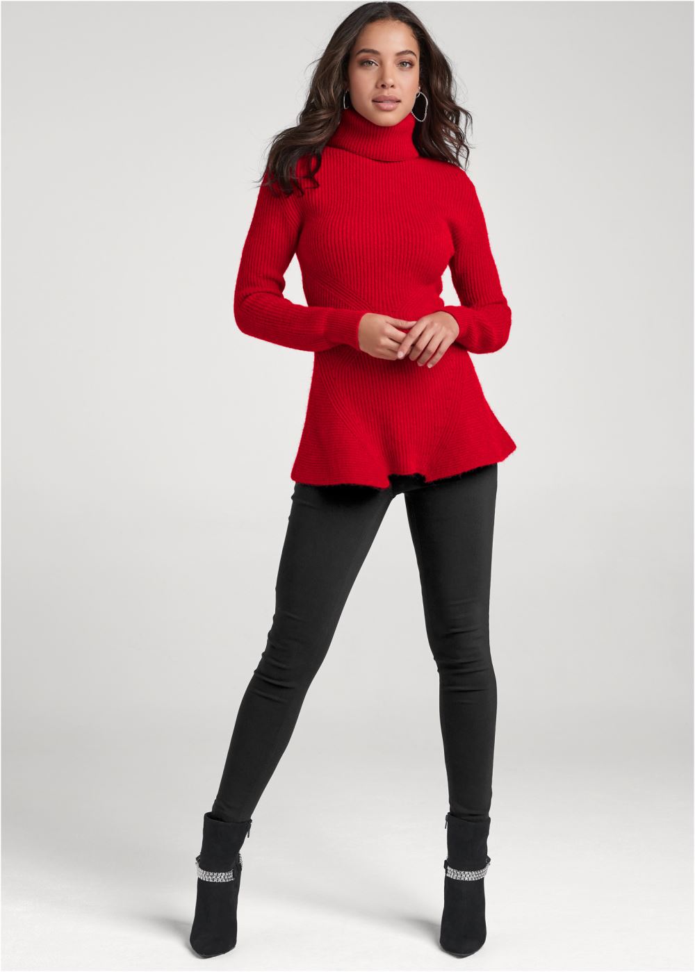 Venus VENUS | Turtleneck Peplum Sweater in Red
