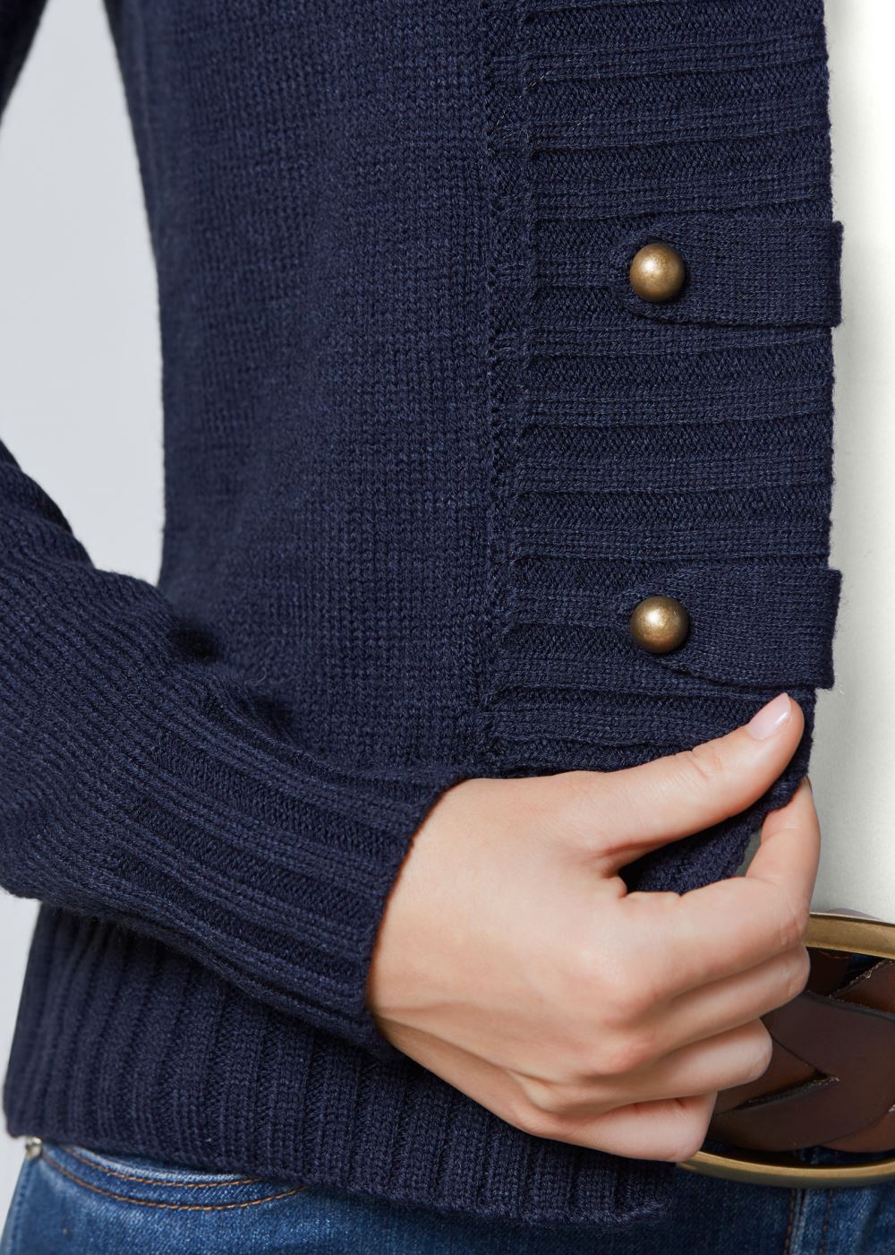 Venus VENUS | Tab Button Detail Cardigan in Navy