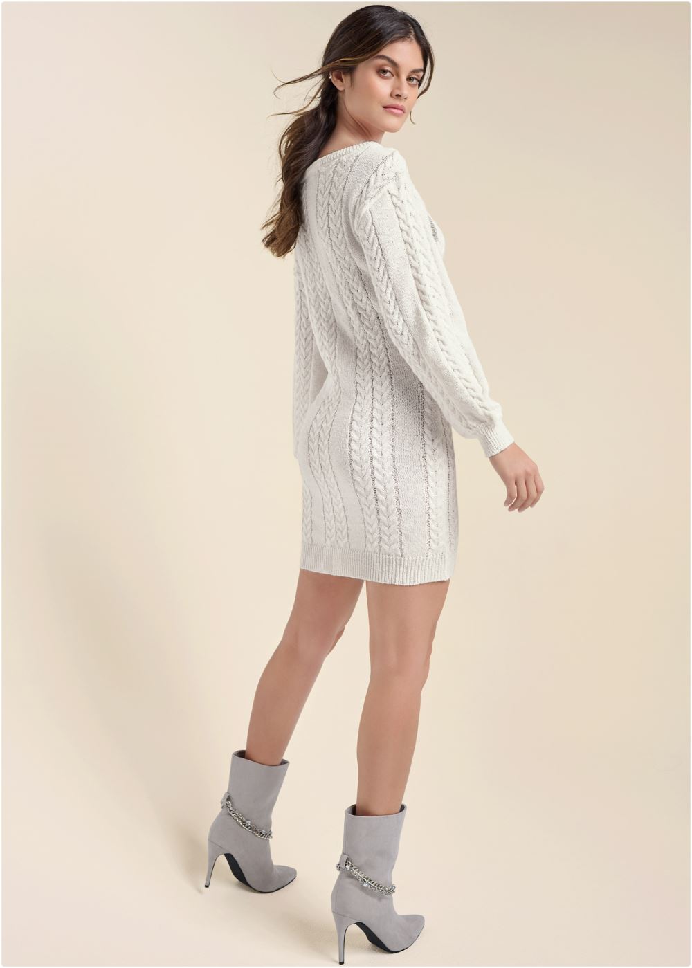 Venus Rhinestone Embellished Sweater Dress - Off White