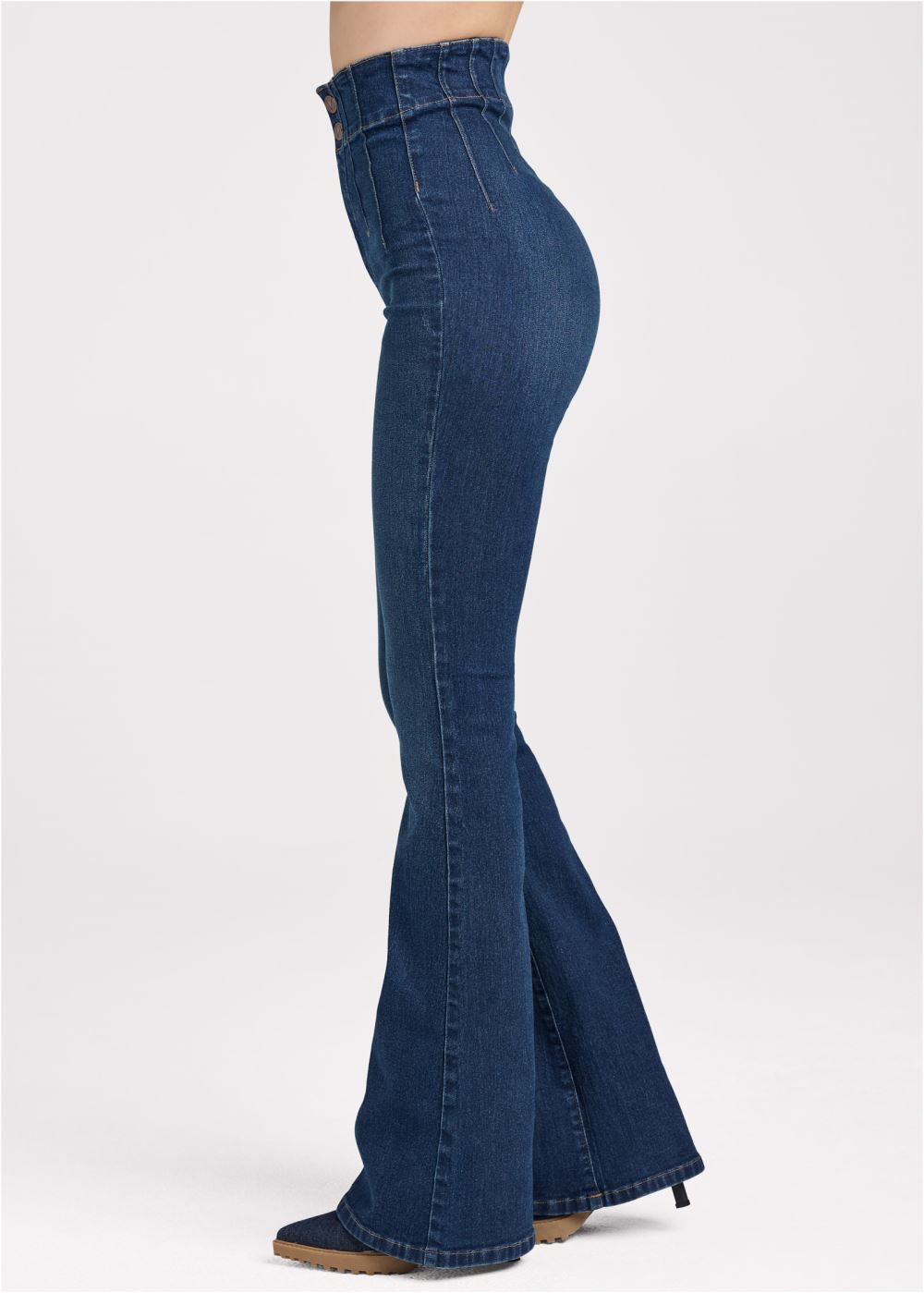 Venus Pintuck Semi-Flare Jeans in Dark Wash