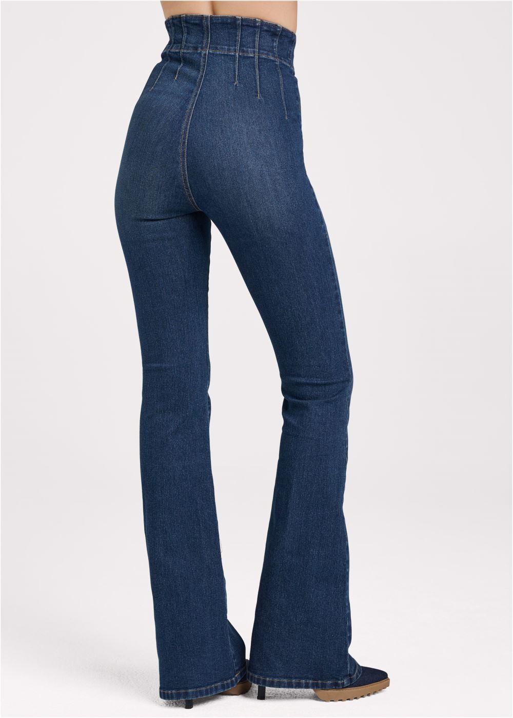 Venus Pintuck Semi-Flare Jeans in Dark Wash