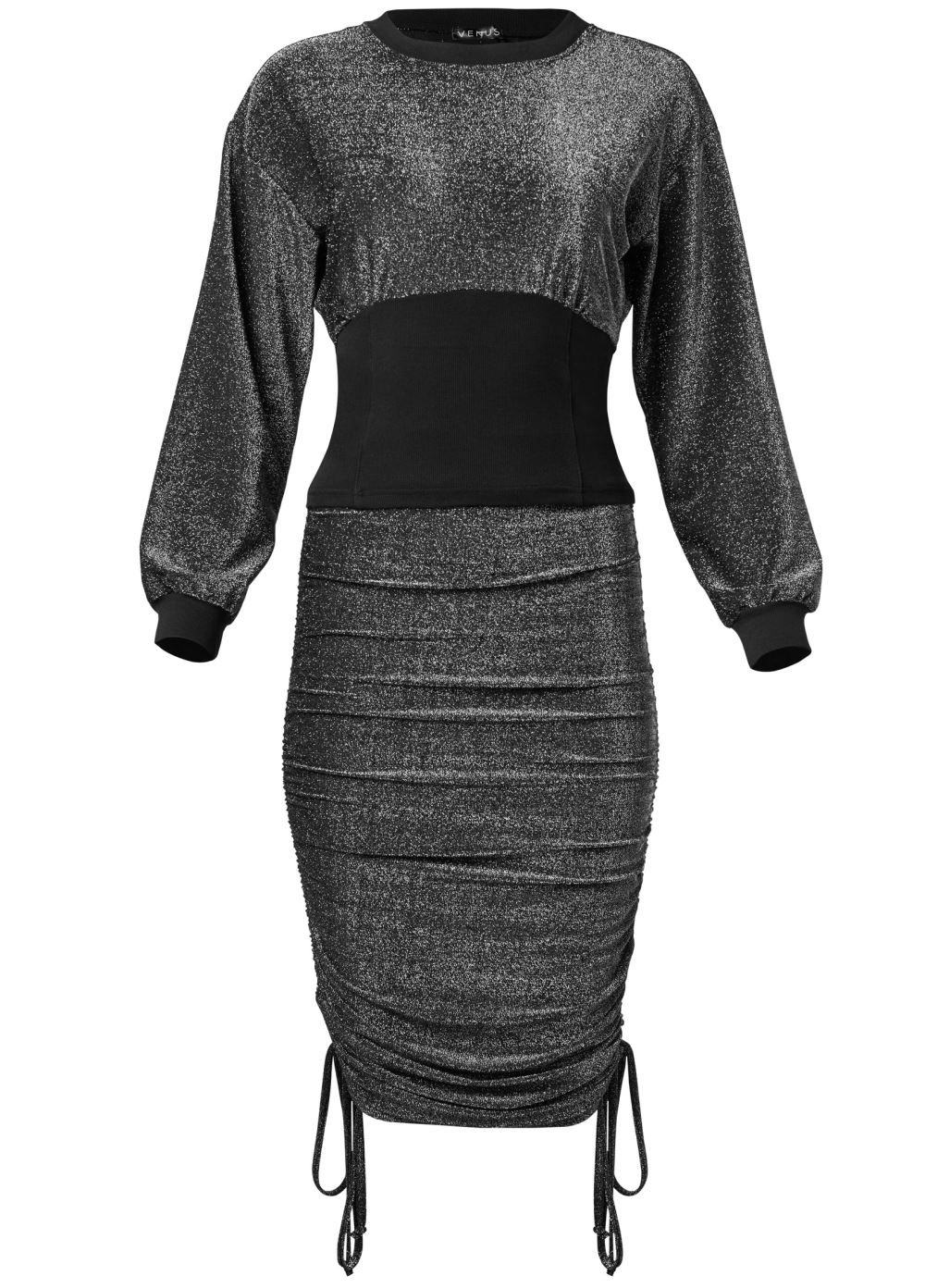 Venus Sparkle Lounge Skirt Set - Black & Silver