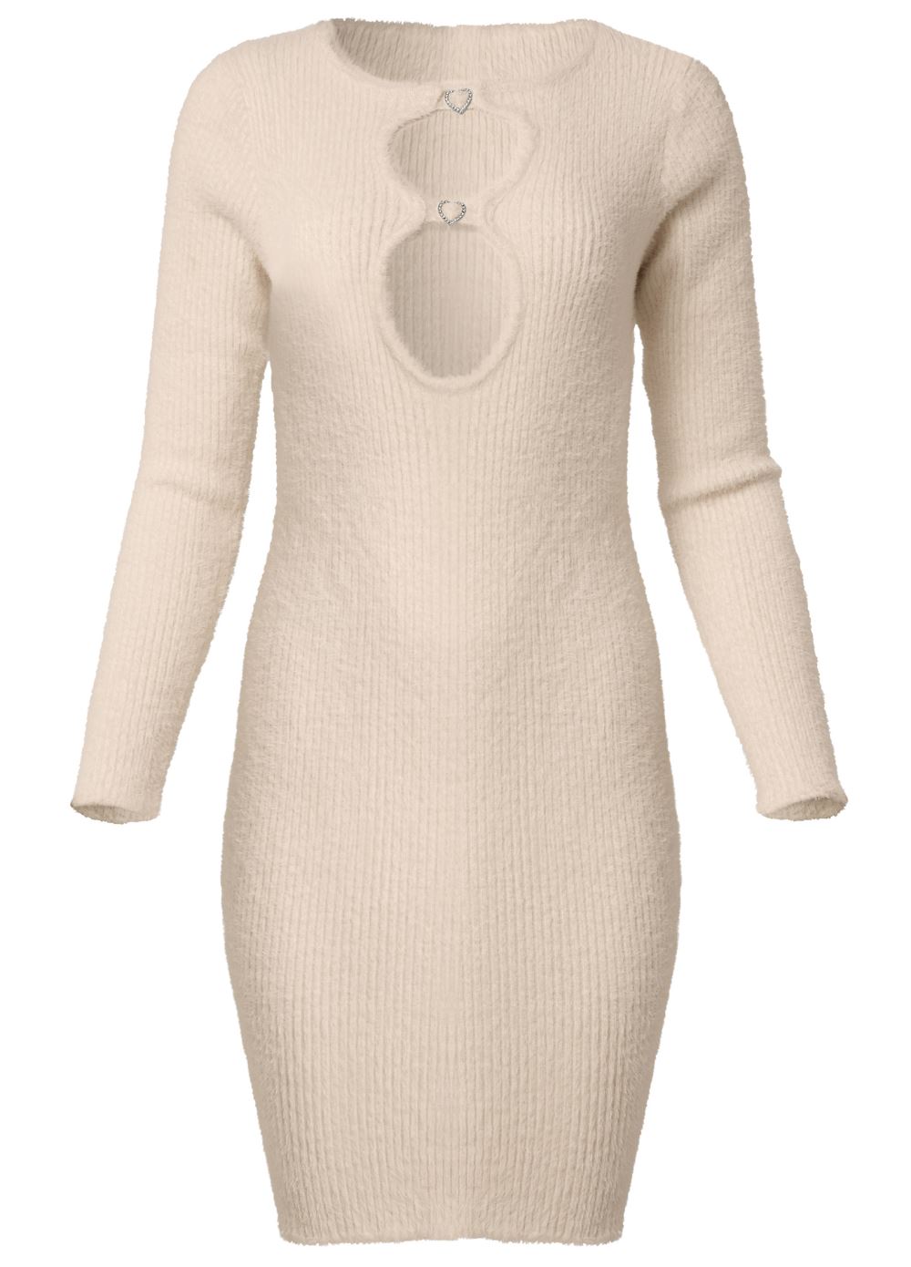Venus Keyhole Detail Embellished Sweater Dress - White