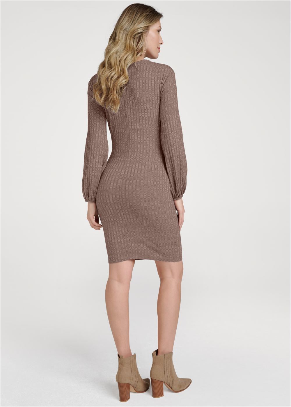 Venus Balloon Sleeve Ruched Dress - Taupe