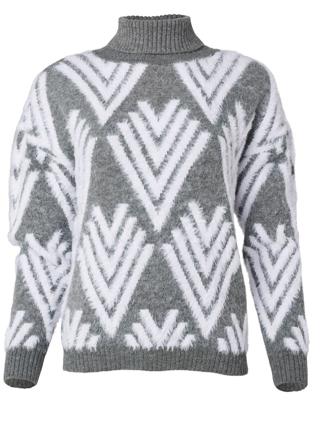 Venus VENUS | Printed Eyelash Turtleneck Sweater in Grey Multi