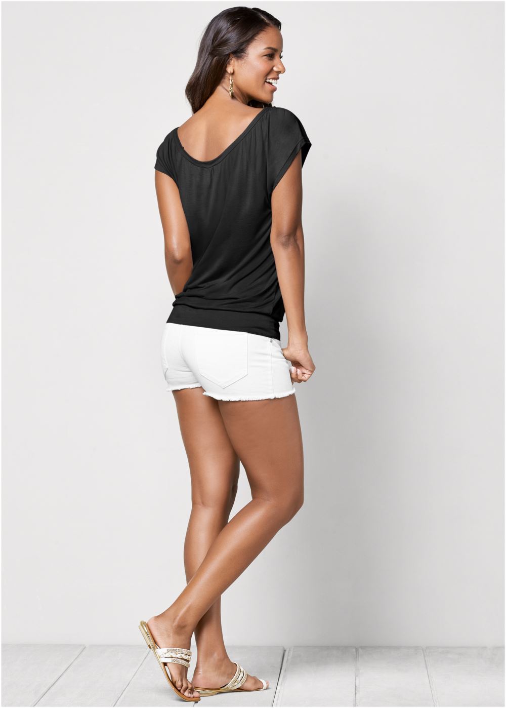 Venus Relaxed V-Neck Top in Black