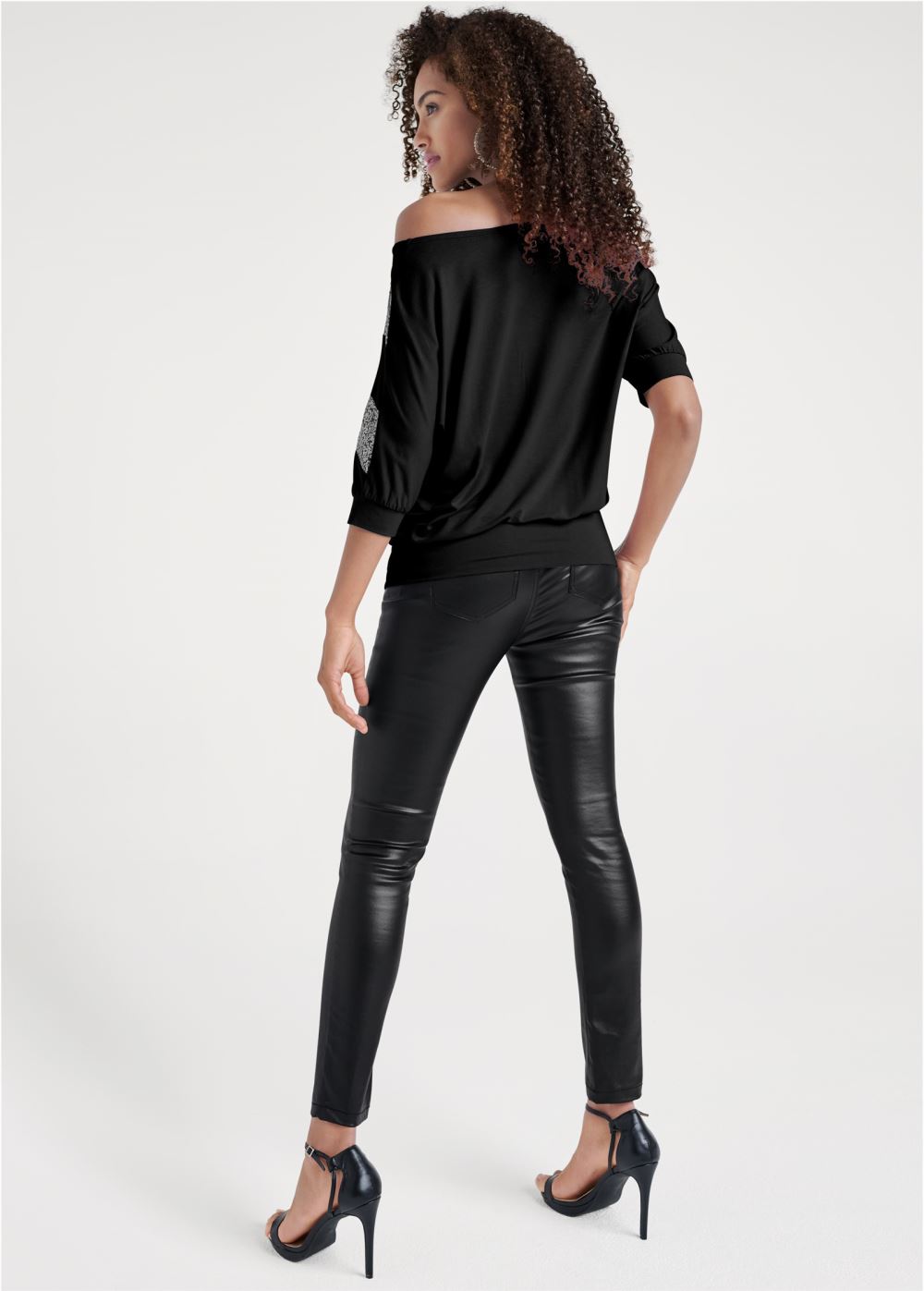 Venus Off-Shoulder Sequin Top in Black