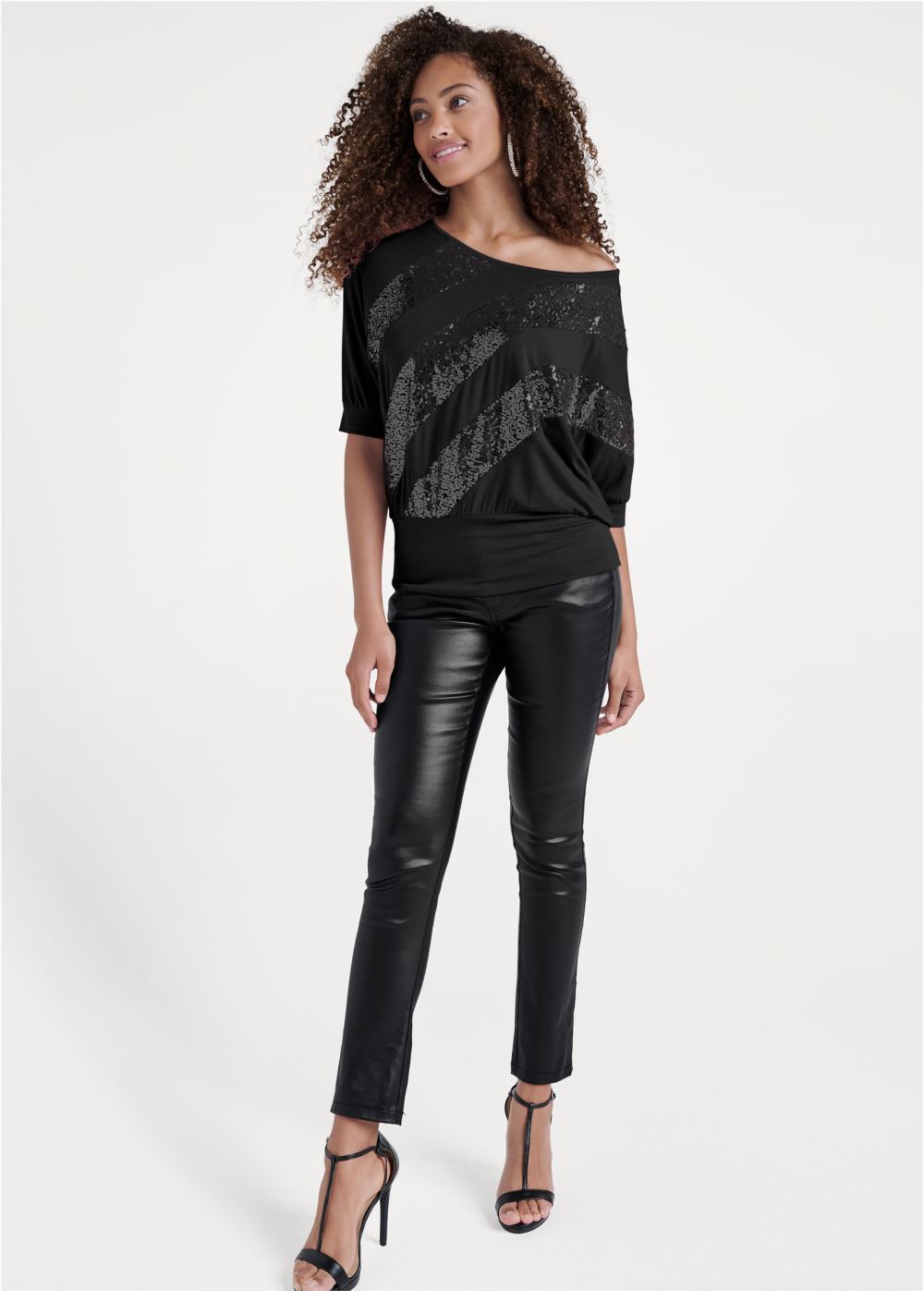 Venus Off-Shoulder Sequin Top in Black