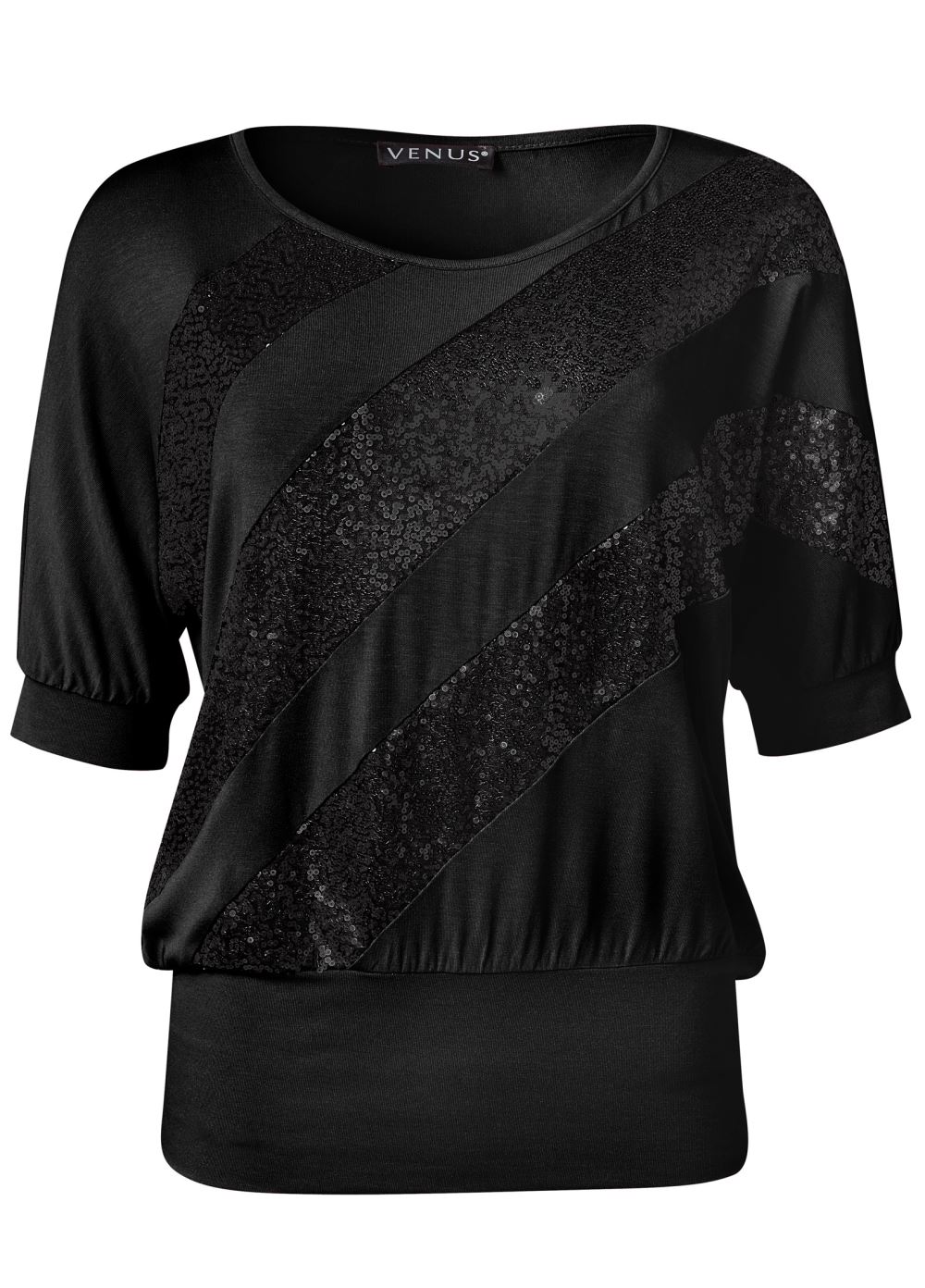 Venus Off-Shoulder Sequin Top in Black