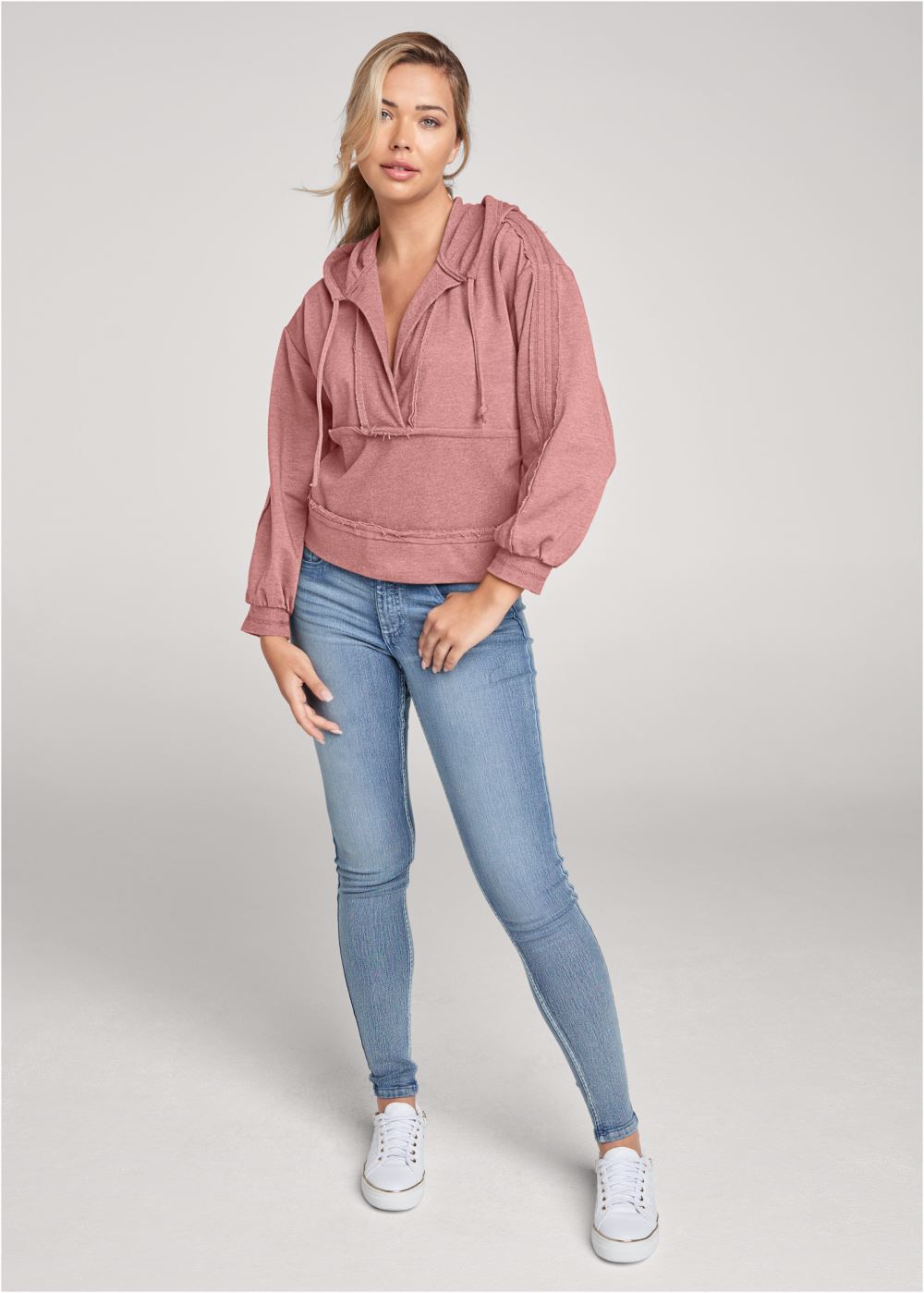Venus Drawstring Detail Hoodie in Light Pink