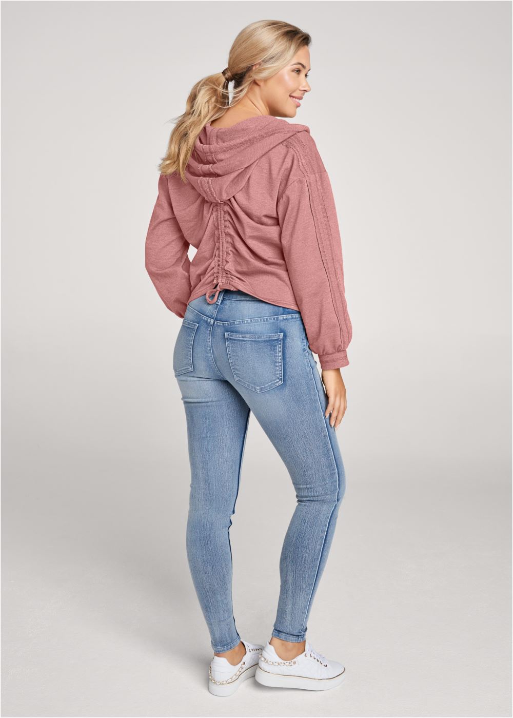 Venus Drawstring Detail Hoodie in Light Pink