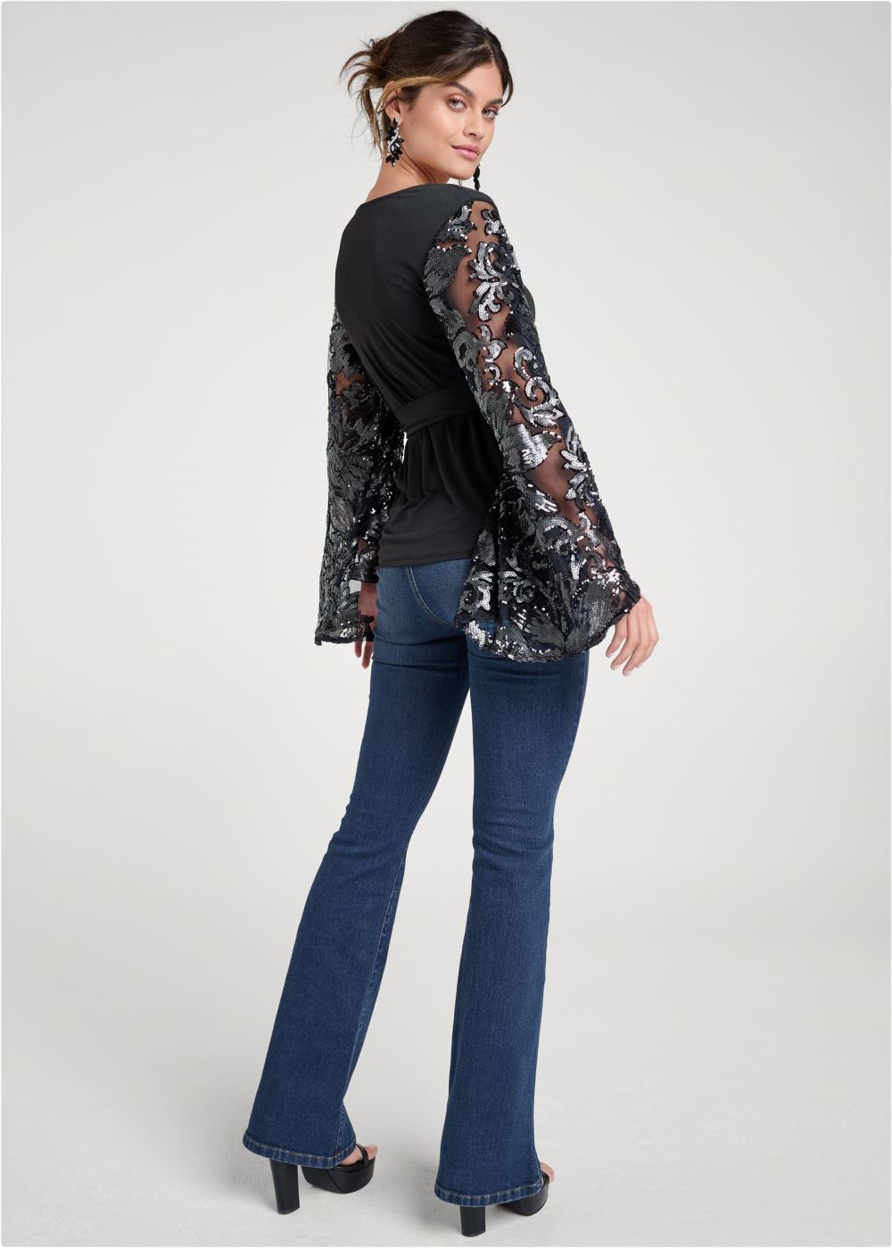 Venus Embellished Lace Top in Black
