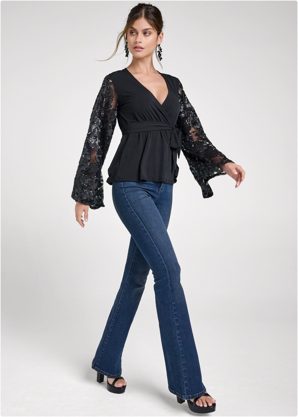 Venus Embellished Lace Top in Black