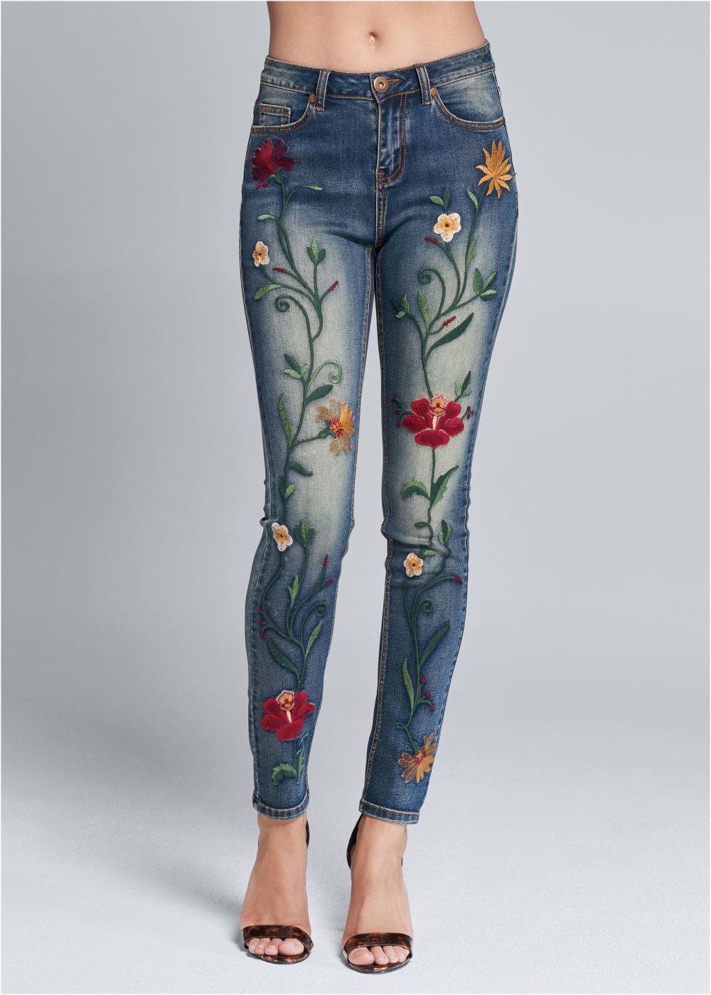 Venus Medium Wash FLORAL EMBROIDERED SKINNY JEANS