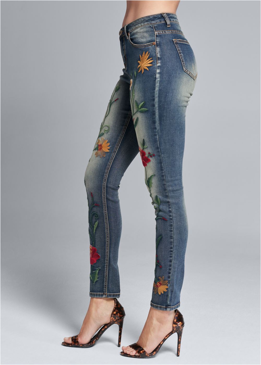 Venus Medium Wash FLORAL EMBROIDERED SKINNY JEANS