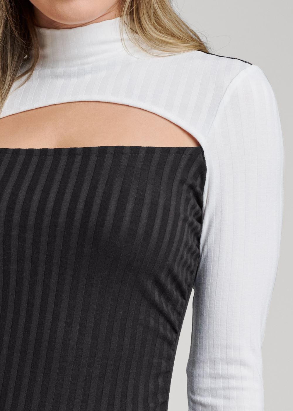 Venus Color Block Mock Neck Top in Black & White