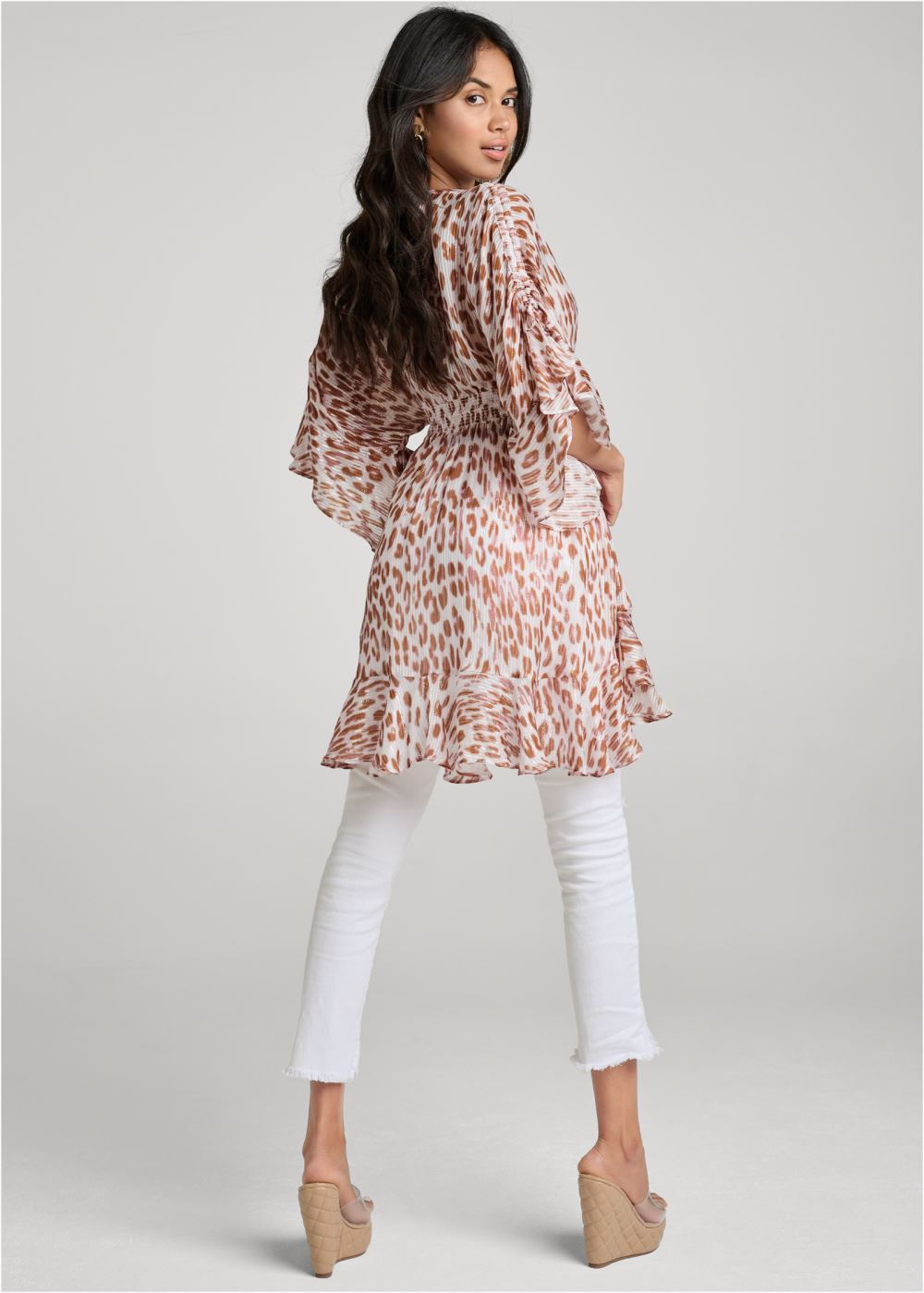 Venus Classic Cheetah Print Kimono Top in Brown Multi