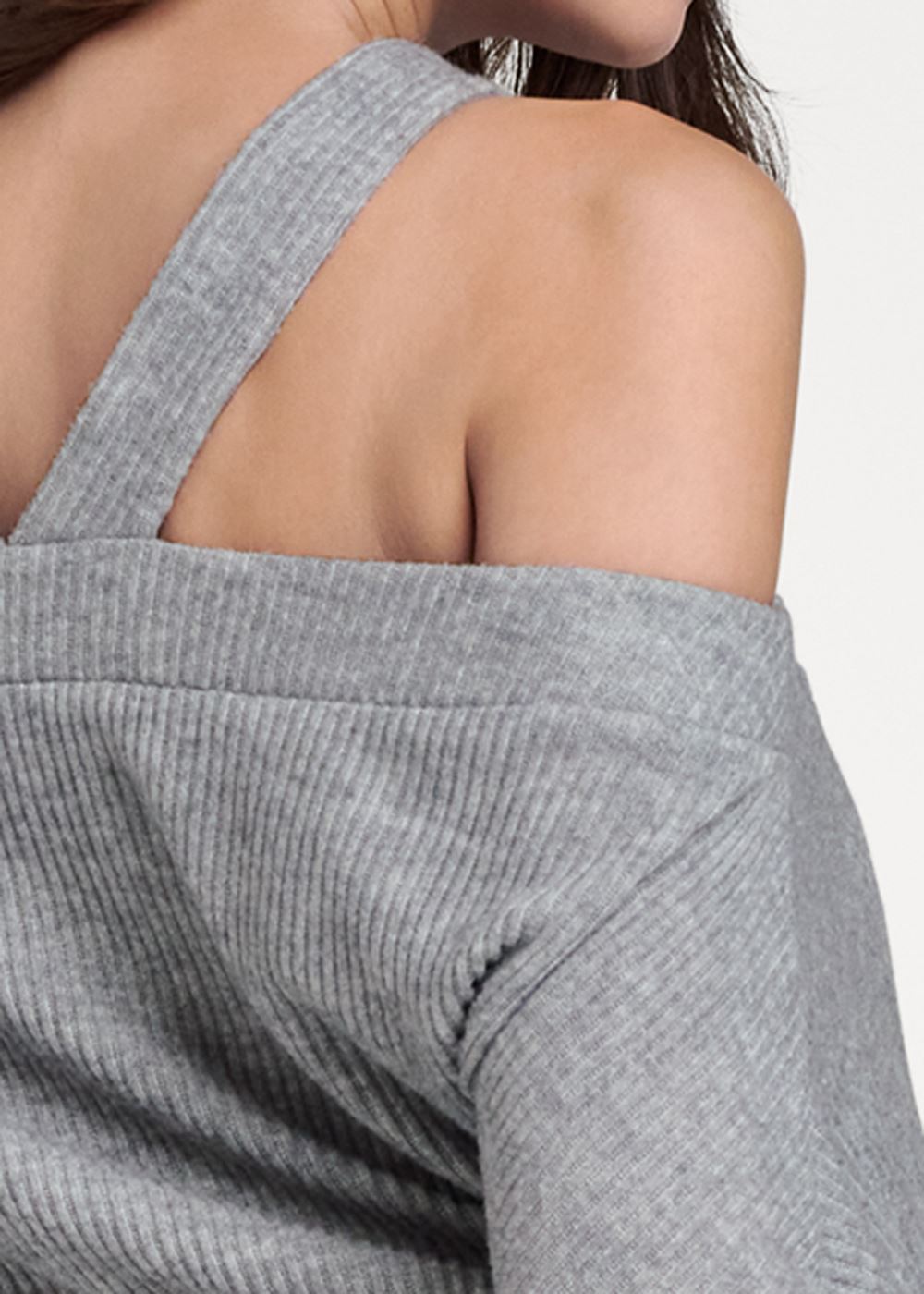 Venus Cold-Shoulder Ribbed Mini Dress - Heather Grey