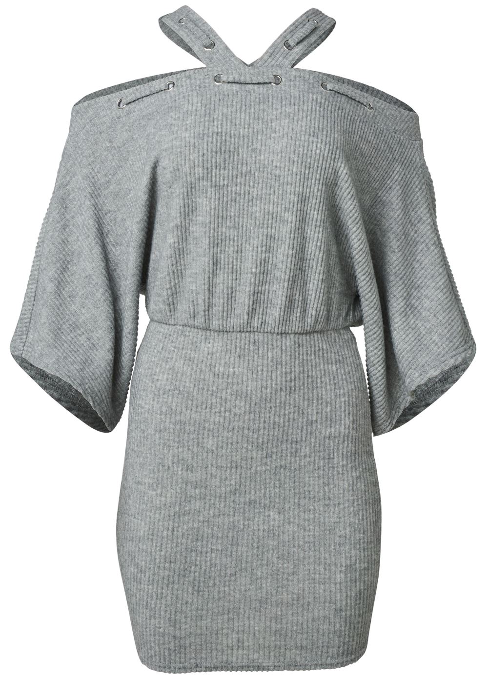 Venus Cold-Shoulder Ribbed Mini Dress - Heather Grey