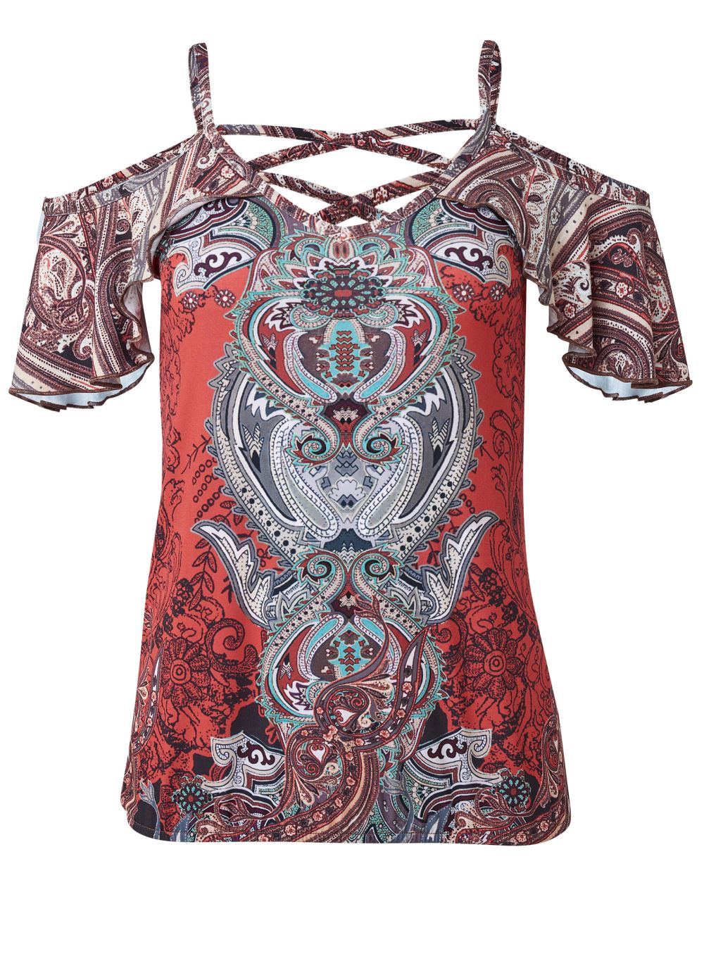 Venus Paisley Cold-Shoulder Top in Rust Multi