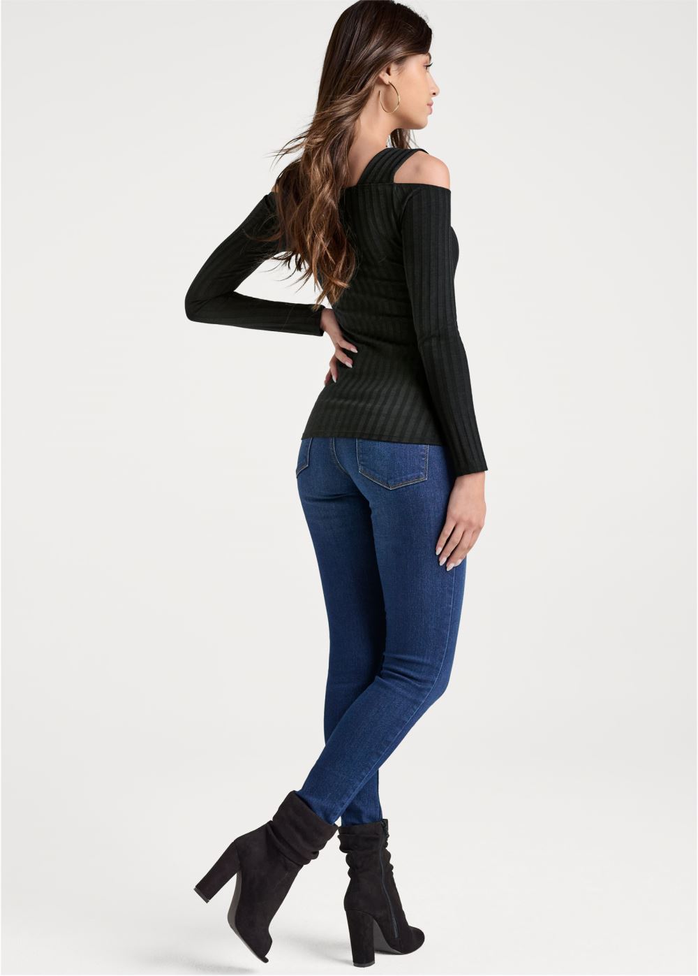 Venus Cold-Shoulder Ribbed Top in Black