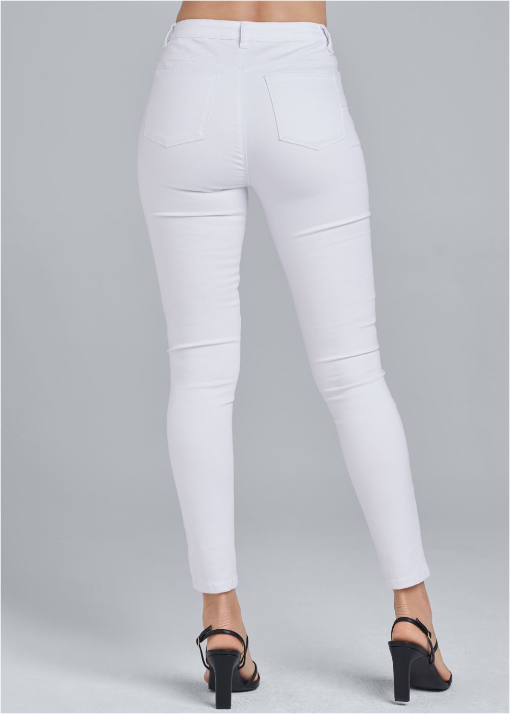 Venus Sequin Patch Skinny Jeans in White Denim