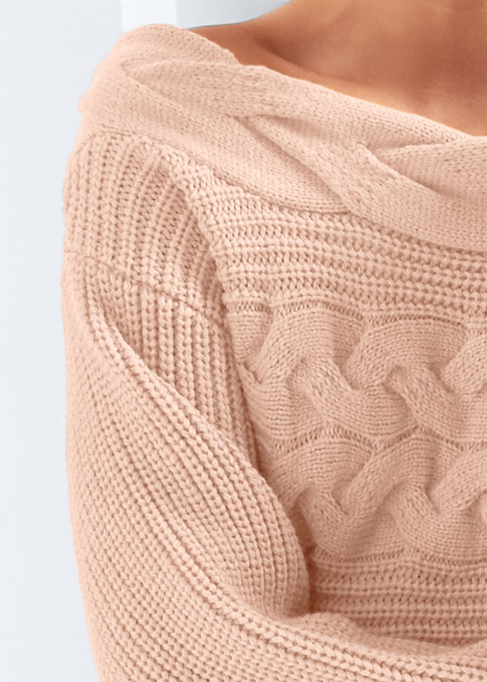 Venus VENUS | Boat Neck Cable Knit Sweater in Peach