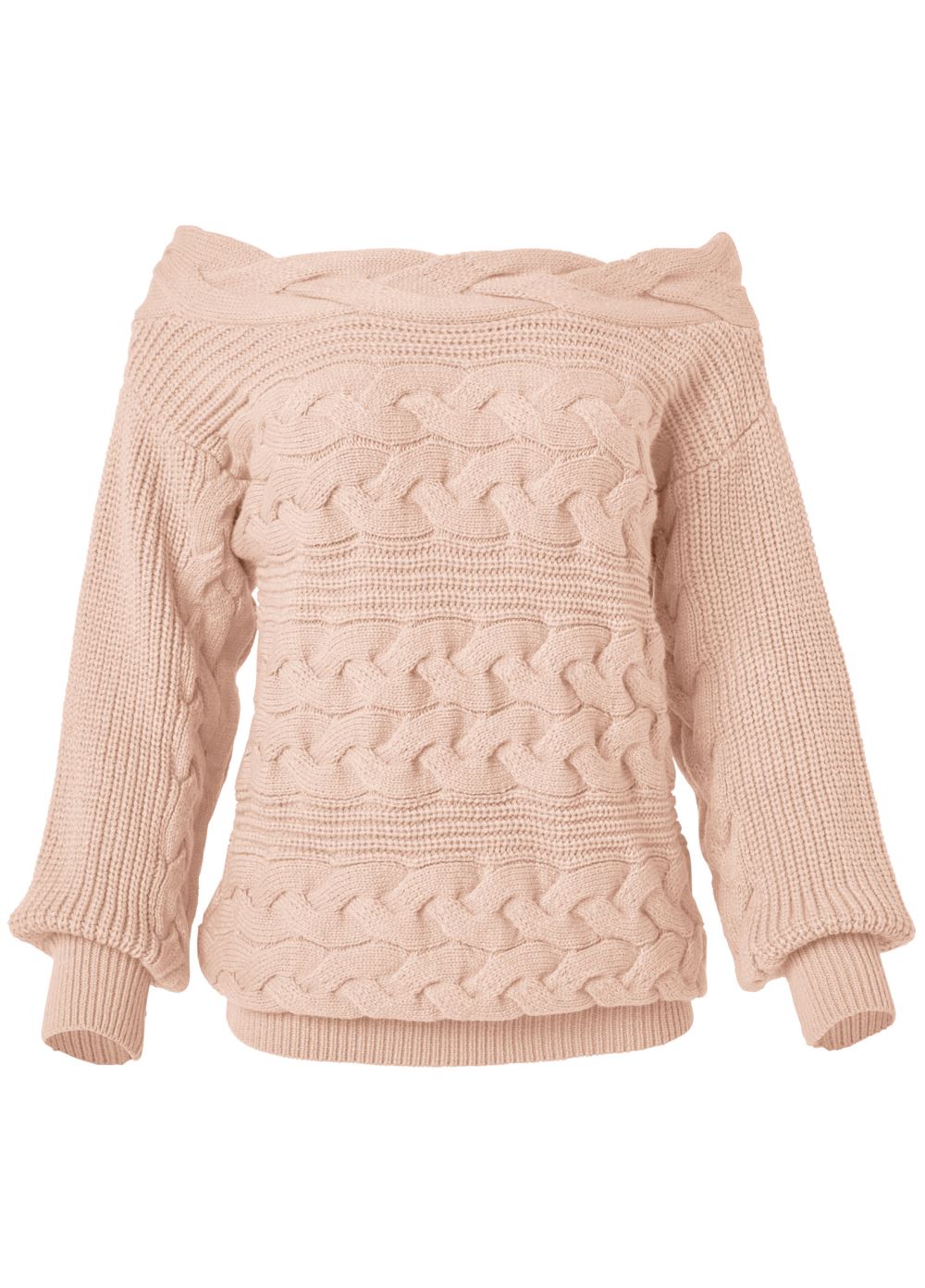 Venus VENUS | Boat Neck Cable Knit Sweater in Peach