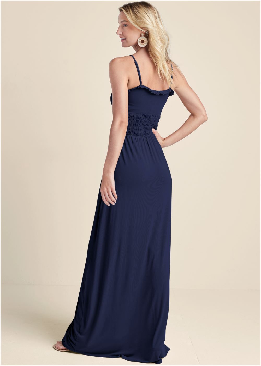 Venus Smocked Lace-Up Dress - Navy