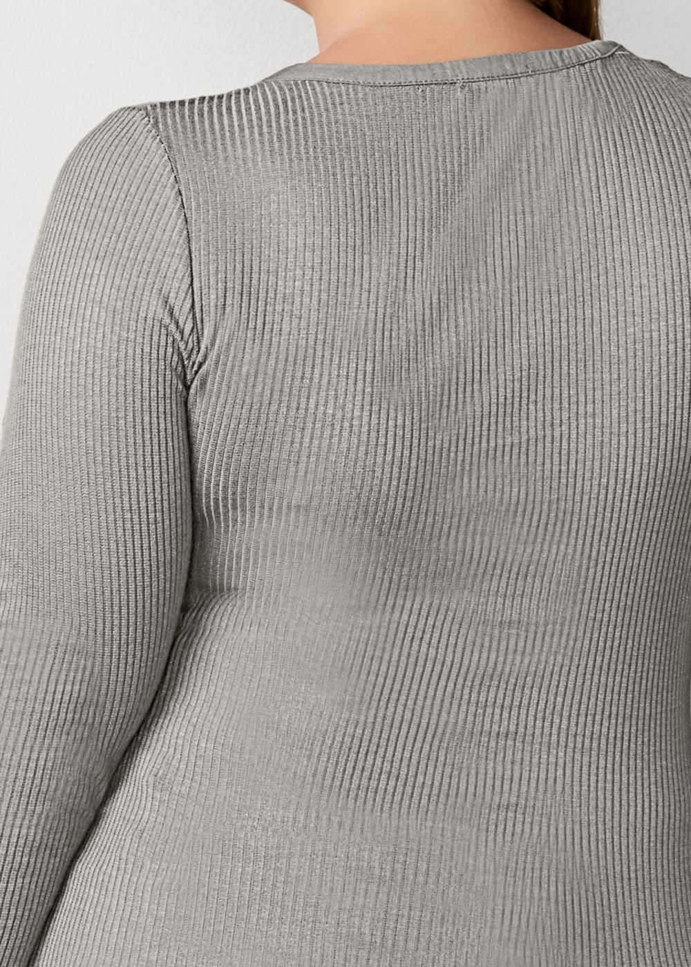 Venus Ribbed Henley Top in Heather Grey