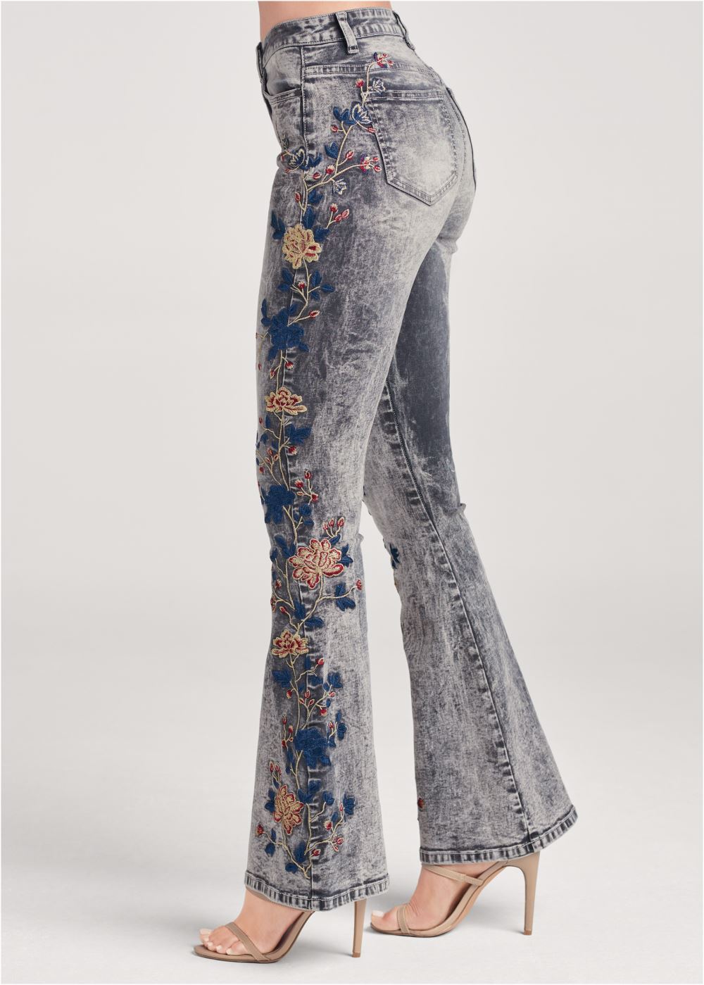 Venus Floral Embroidered Jeans in Black Acid Wash