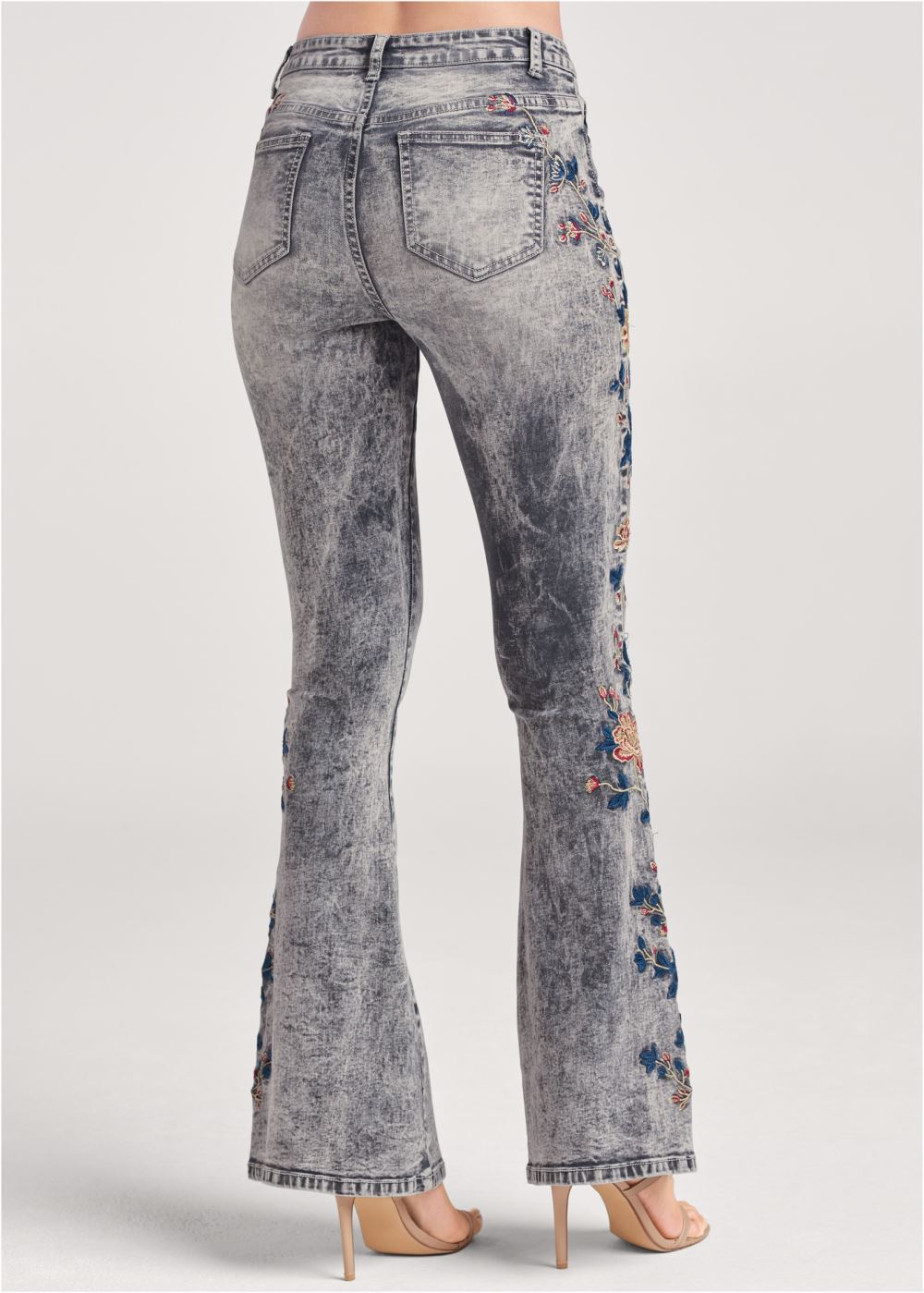 Venus Floral Embroidered Jeans in Black Acid Wash
