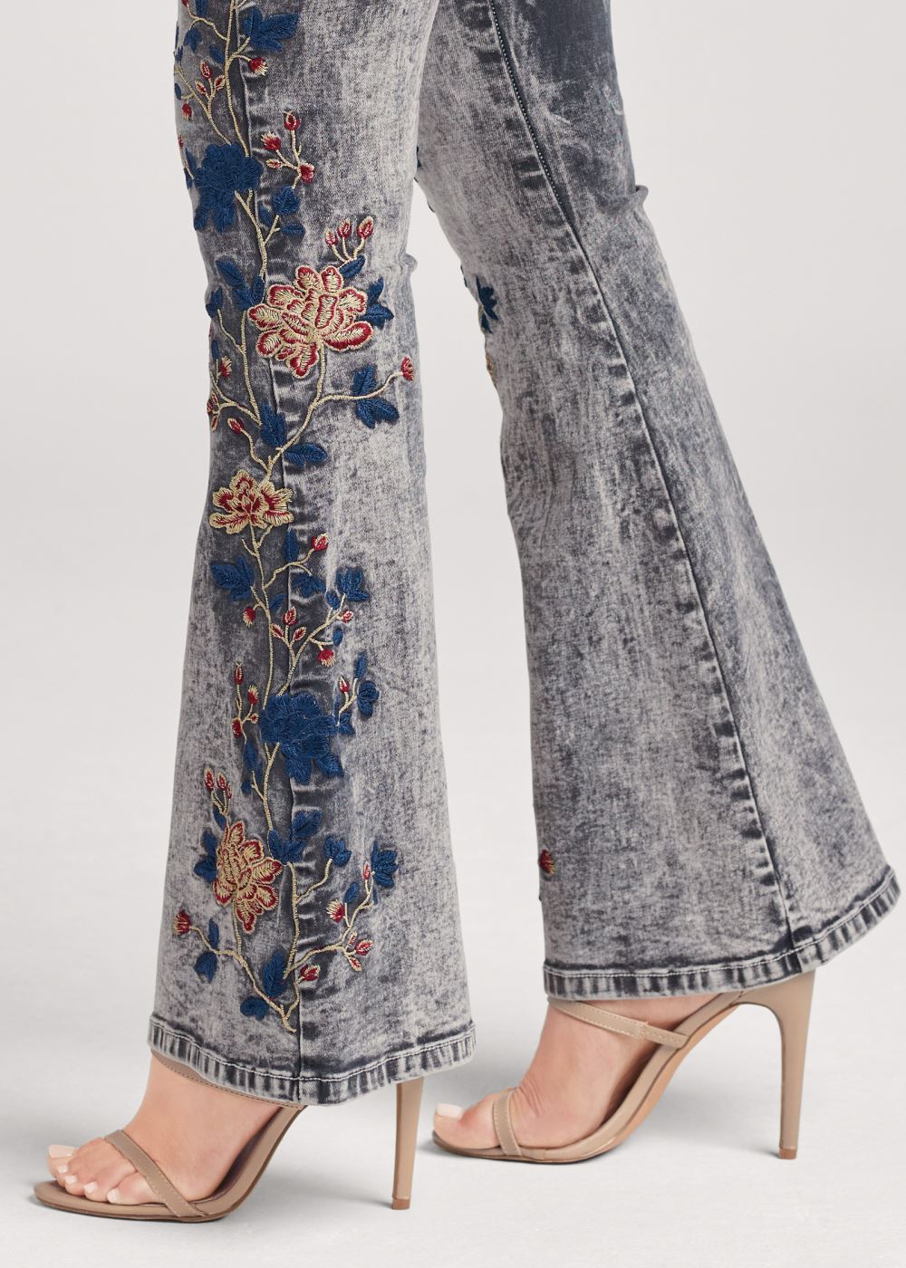 Venus Floral Embroidered Jeans in Black Acid Wash