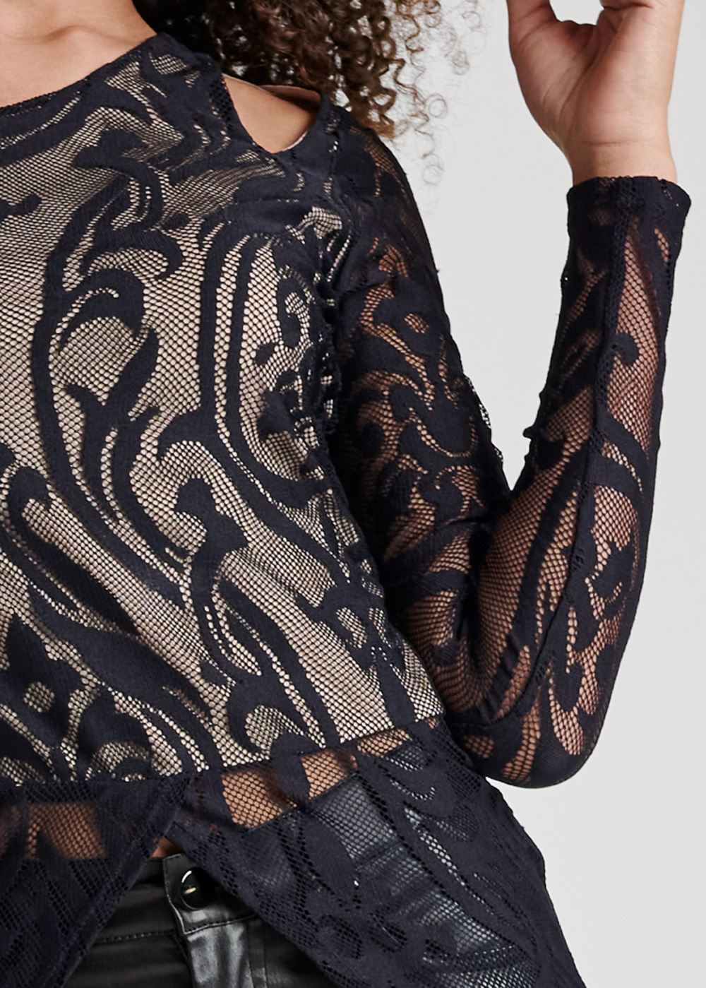 Venus Lace Cutout Front Maxi Top in Black Multi