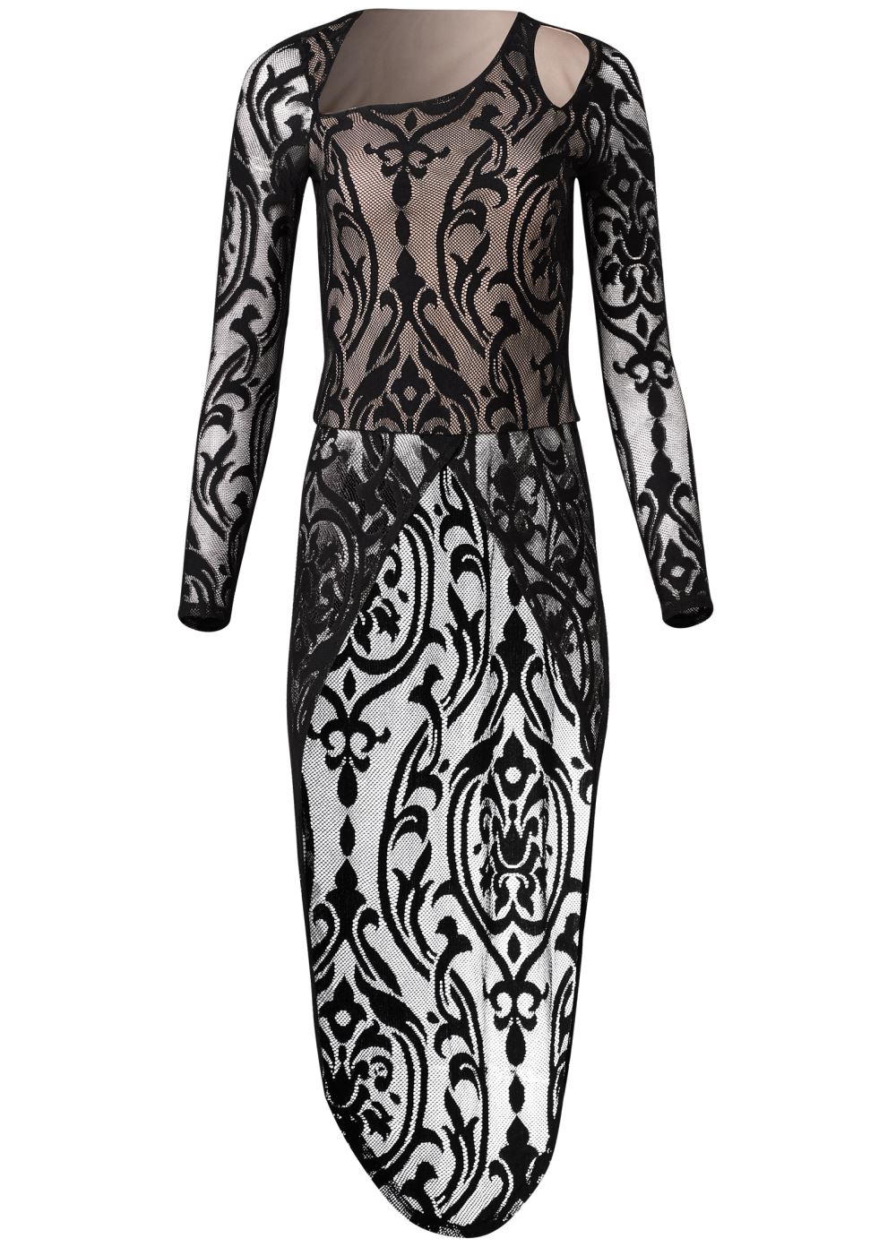 Venus Lace Cutout Front Maxi Top in Black Multi