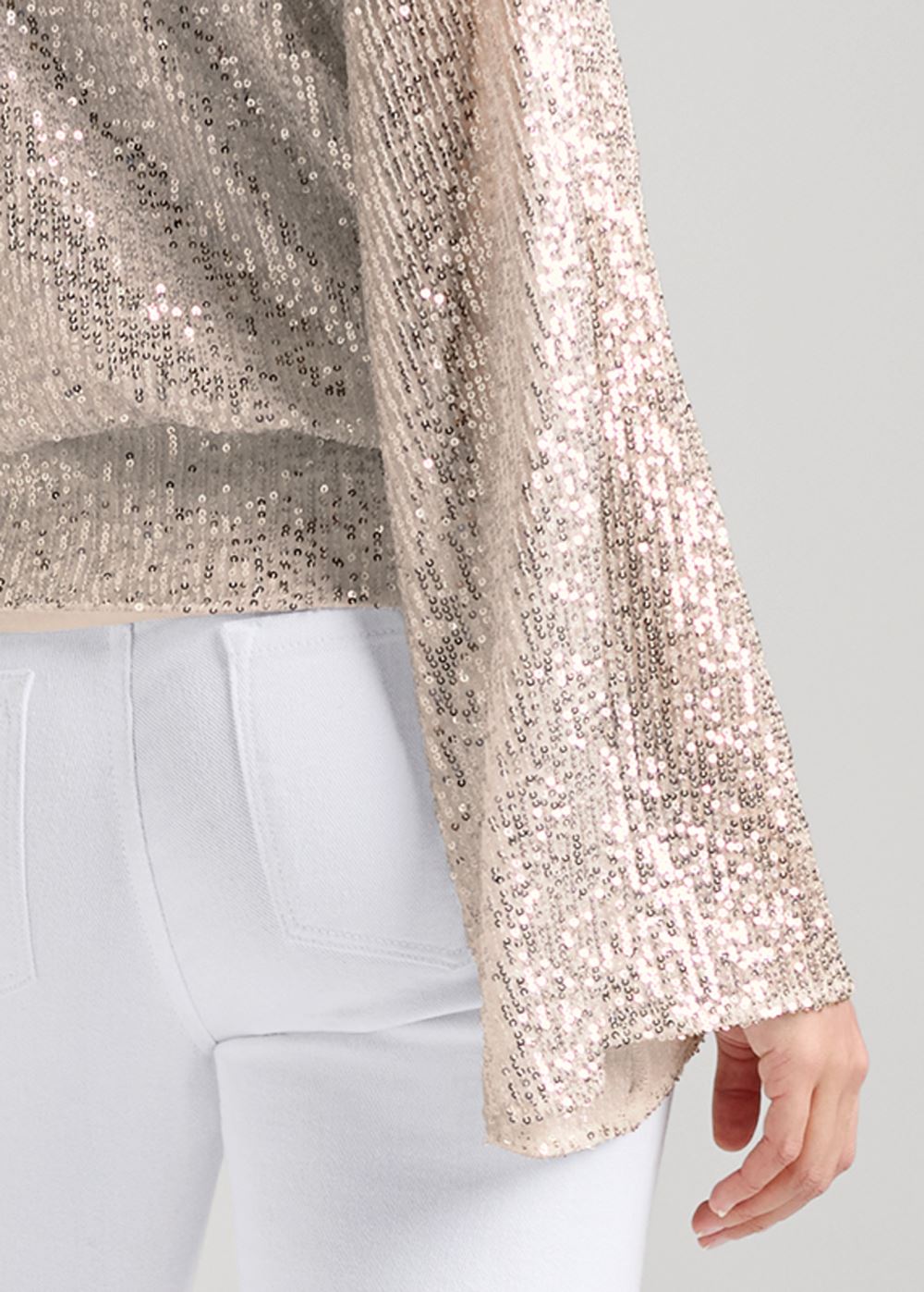 Venus Allover Sequin Surplice Top in Champagne