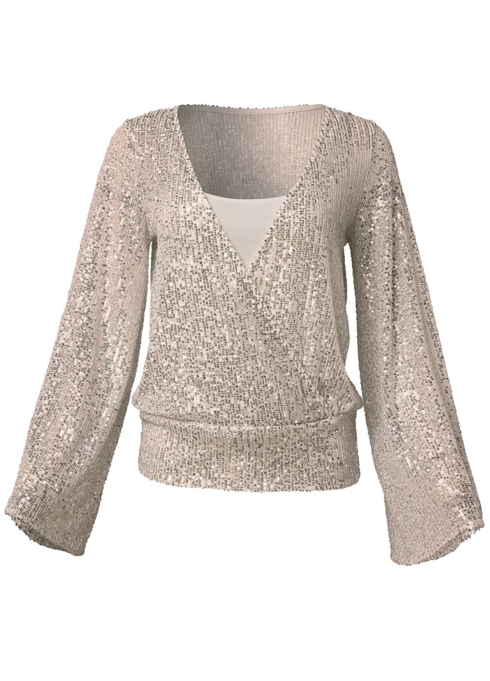 Venus Allover Sequin Surplice Top in Champagne