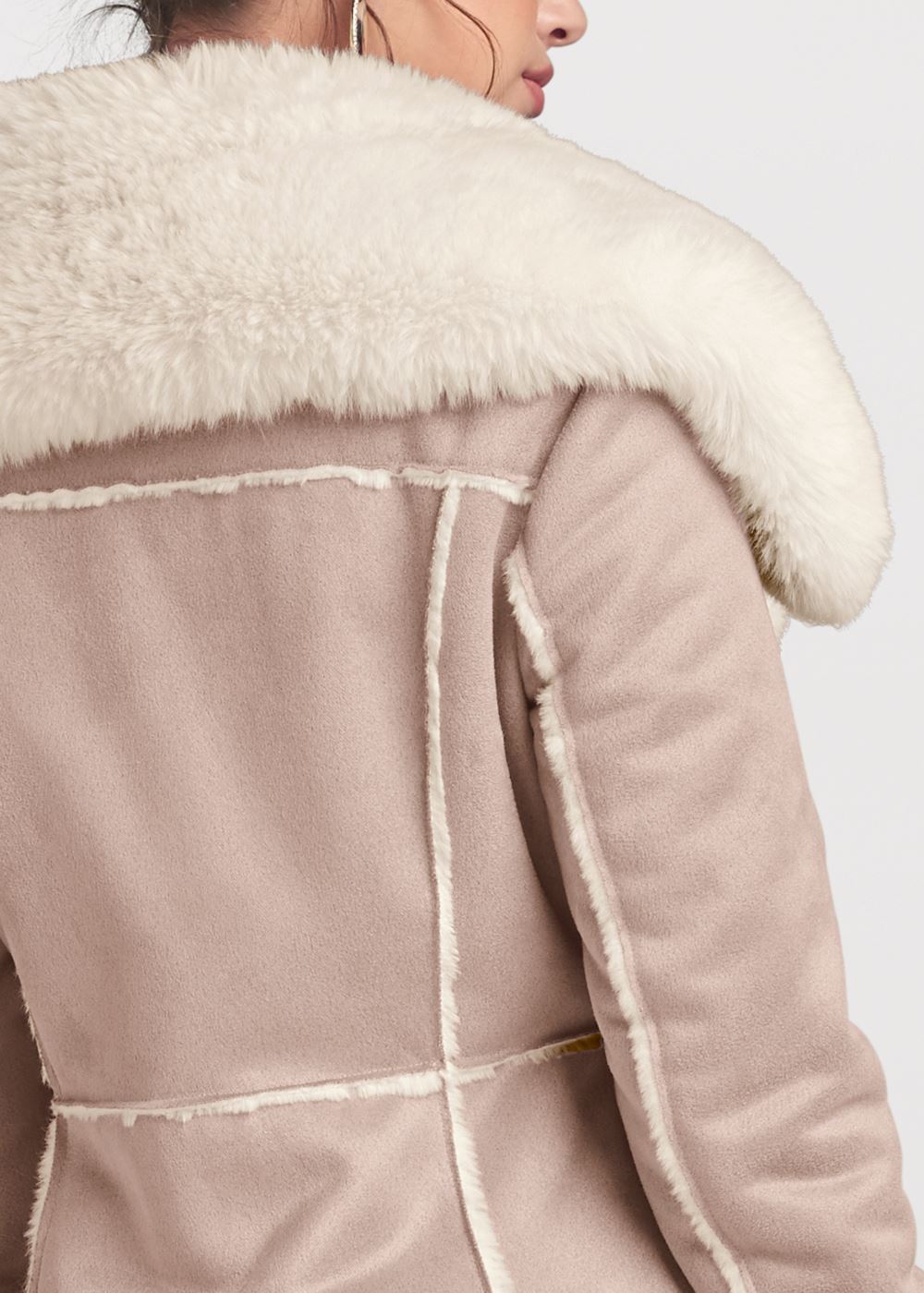 Venus Faux-Suede-And-Fur Coat in Taupe & Off White